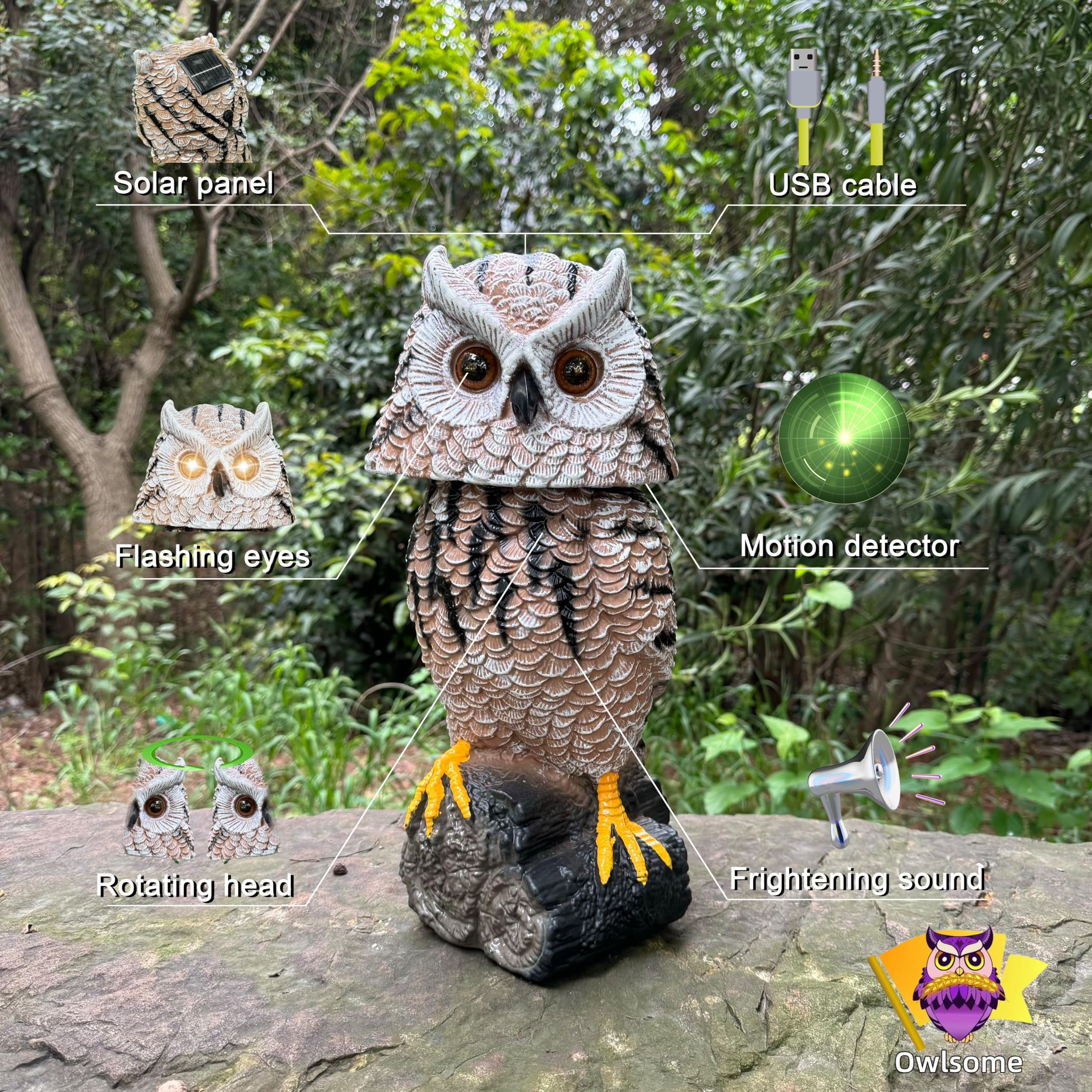 Amazon.com: Owlsome Solar Tiger Owl with Flashing Eyes, Rotating