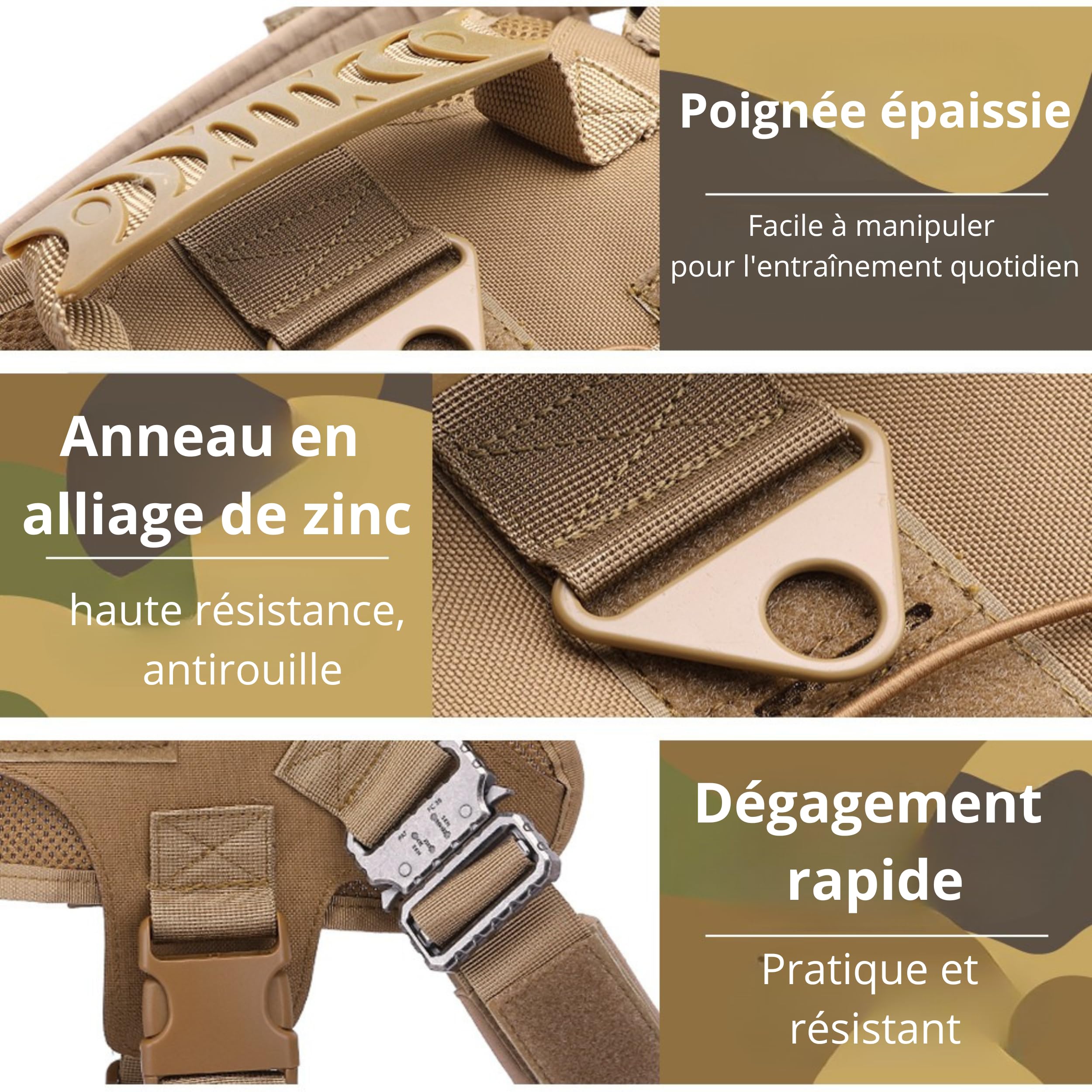 Arnés de perro táctico - Arnet de seguridad antitracción en Y | Ideal Bulldog Francés, Perros Grandes | Dog Copenhagen Estilo Militar Anti-Caída | Comodidad absoluta para Paseos Serenos