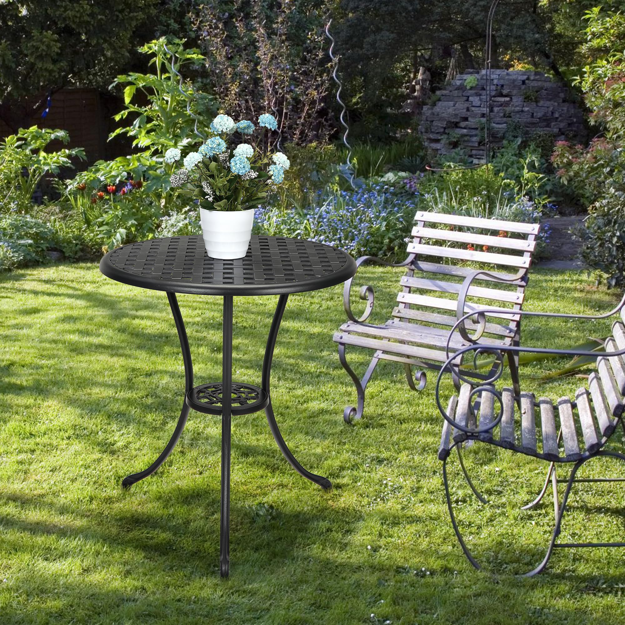 Garvee Table Bistro Ronde de Jardin 60 cm en Aluminium Moulé
