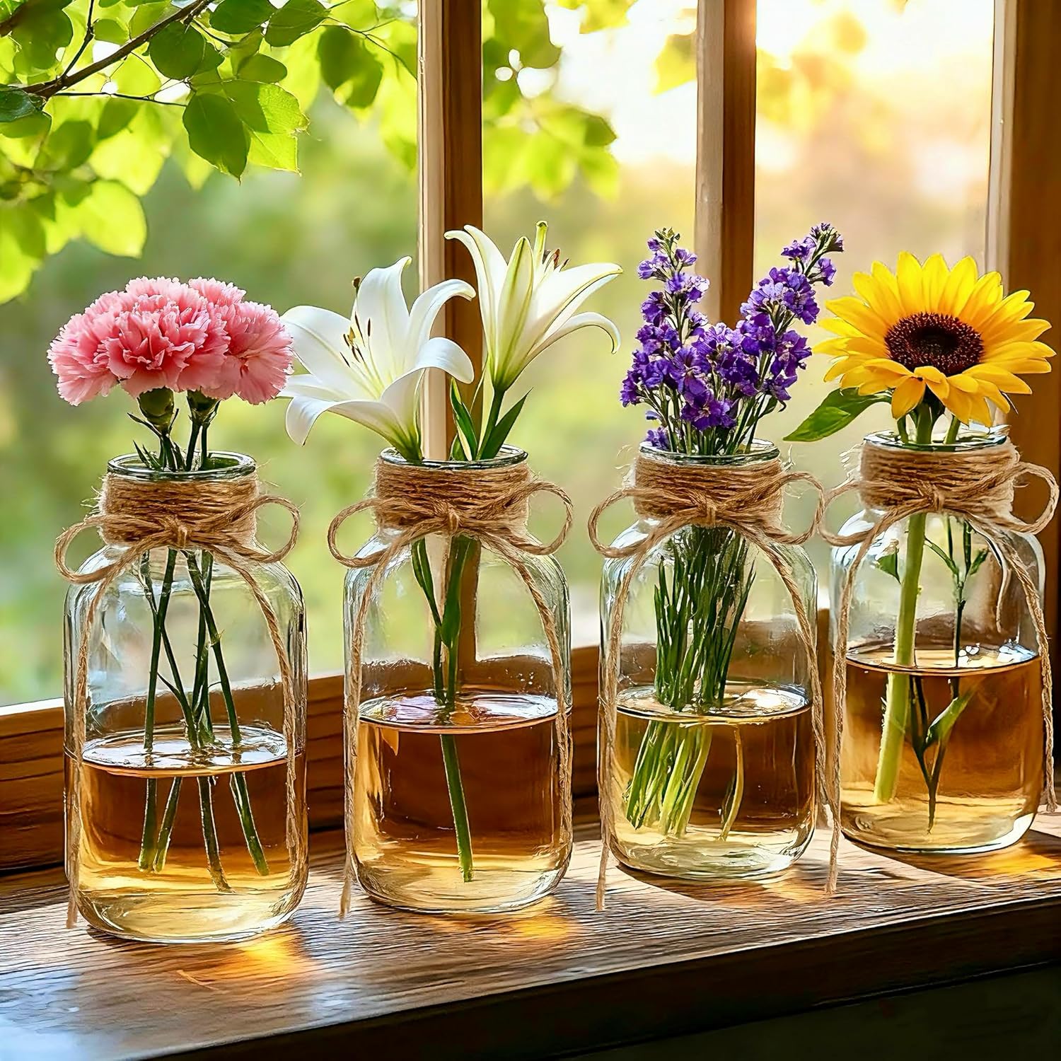 Vintage Glass Flower Vase,Vases for Farmhouse Wedding Centerpiece Cylinder Bottle,Mason Jars for Decor Floral Arrangements, Parties & Home Decor (6 PCS, Transparent) - Image 4