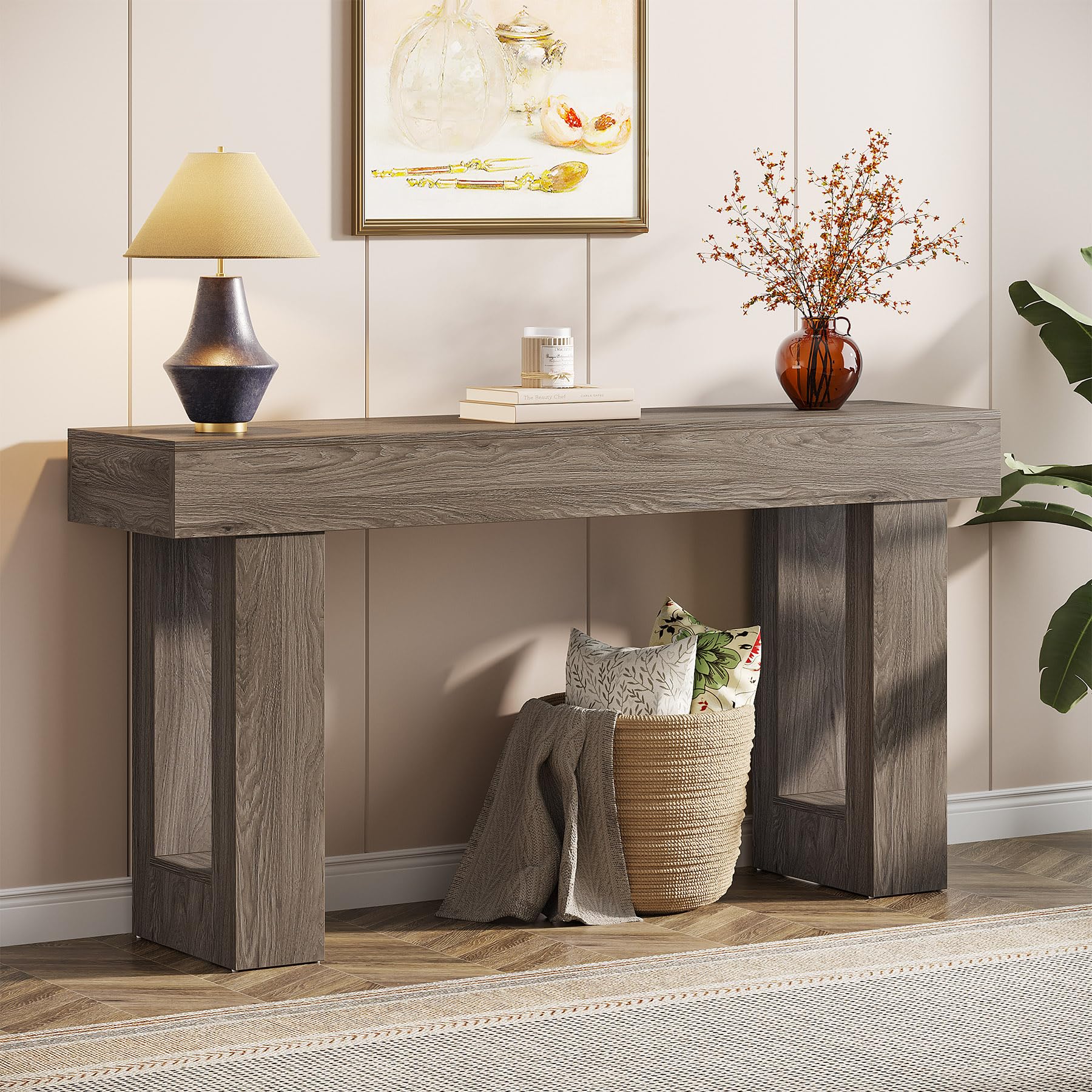 Tribesigns 63-Inch Long Console Table, Wooden Rectangular Sofa Table Behind The Couch, Farmhouse Entryway Table for Entrance, Hallway, Living Room (Grey)