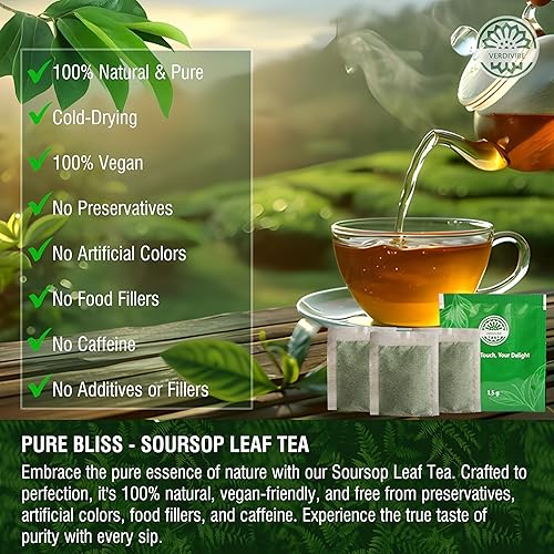 Miniatura 4 de Té de hoja de guanábana  45 bolsas de té  Hojas silvestres de graviolaguanábana, bebida herbal caribeña, sin cafeína, sin OGM, sin gluten