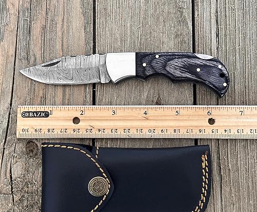 Miniatura 6 de WINTERFELL Cuchillo de bolsillo plegable personalizado de acero de Damasco  Cuchillo de bolsillo pequeño grabado de 6.5 pulgadas para exteriores,