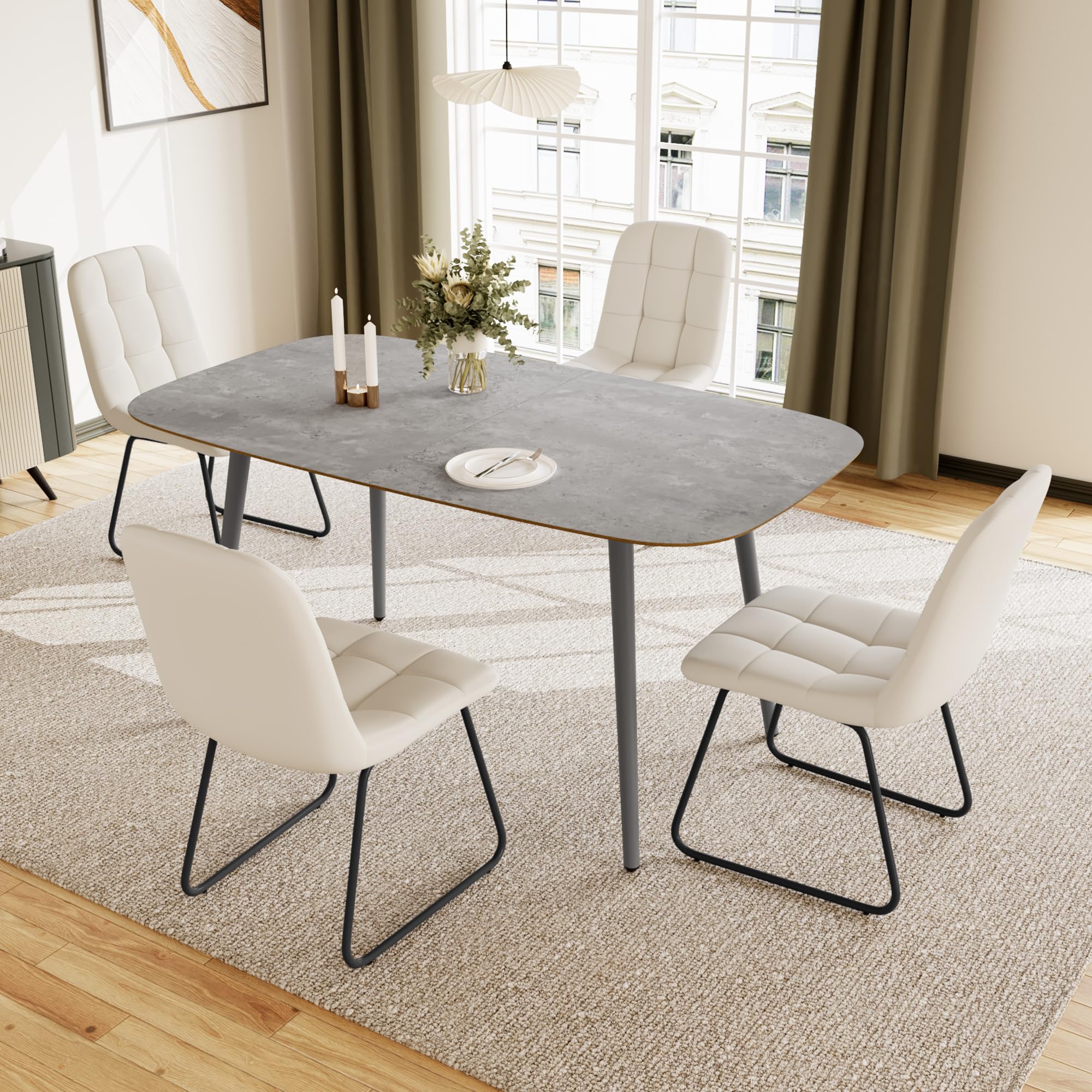 JIEXI Dining Table and Chairs set 4, Kitchen Table 140cm MDF Modern Wooden with Metal Grey Legs for Living Room & Dining Room Restaurant, Apartments — image 1