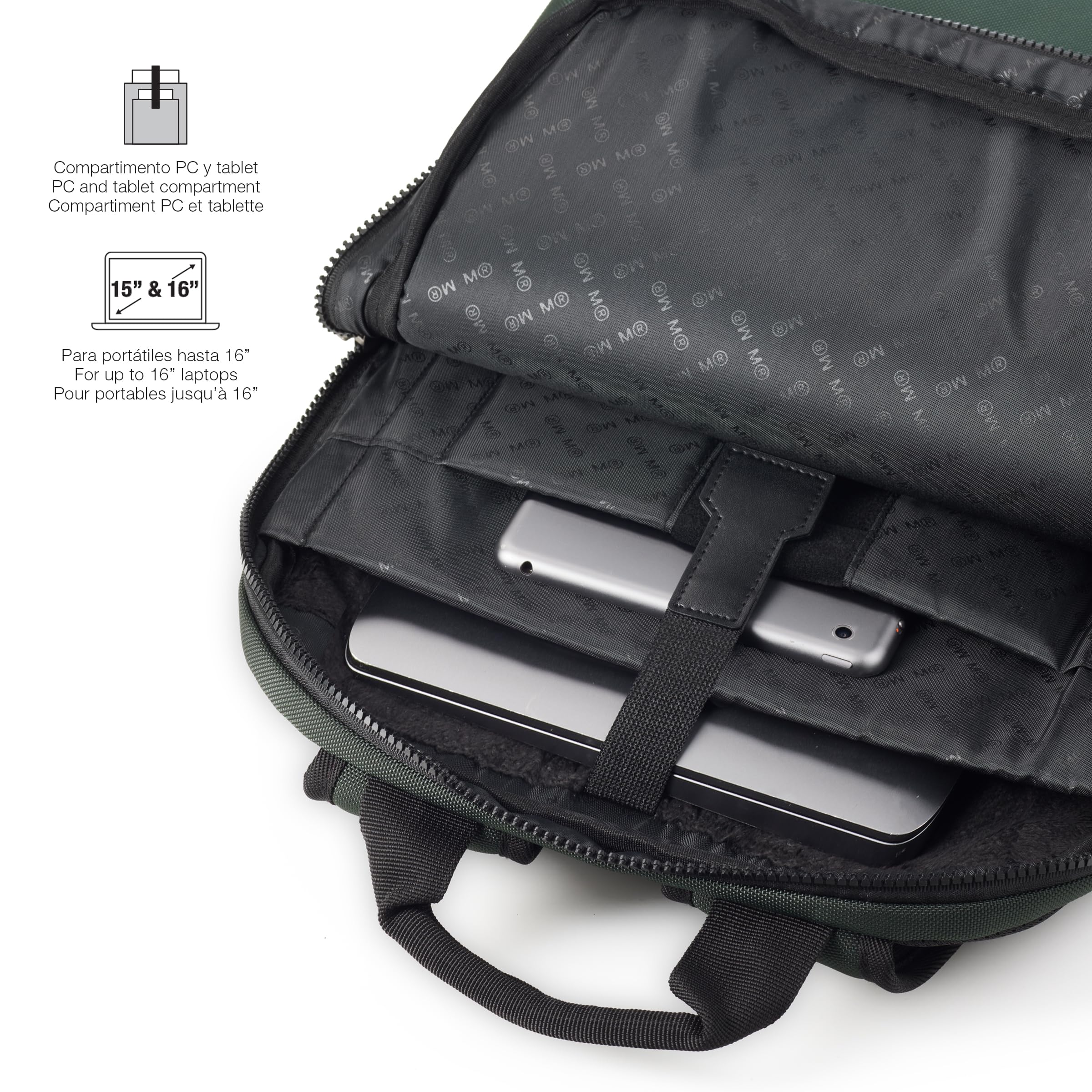 Miquelrius - Mochila ordenador de 13l, Bolsillo antirobo RFID, Detalles reflectantes, Cierre seguridad, Adaptable trolley, Mochila portátil+tablet, Repelente al agua