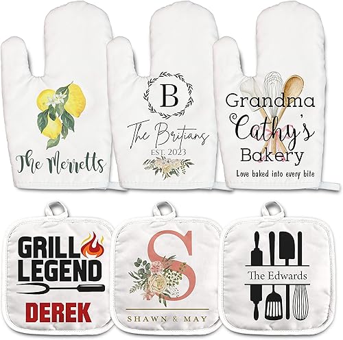 Miniatura 5 de Lemon - Juego de manoplas de horno personalizadas y soporte para ollas Mitón de horno Soporte para ollas Regalos de cocina Inauguración de la