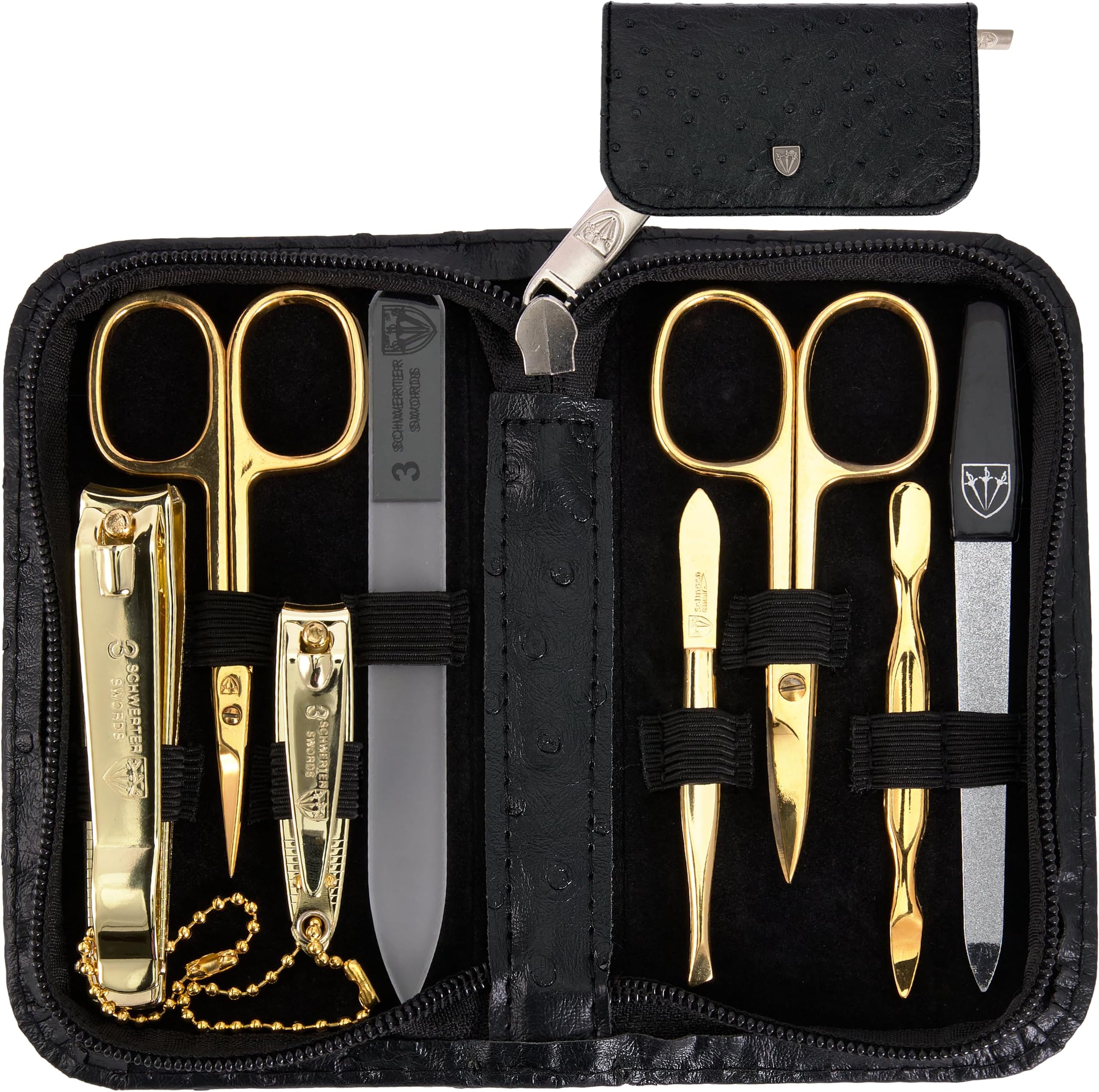 brand quality 8 piece manicure pedicure grooming kit set for professional finger & toe nail care scissors clipper fashion leather case in gift box, Made by 3 Swords (000910)
