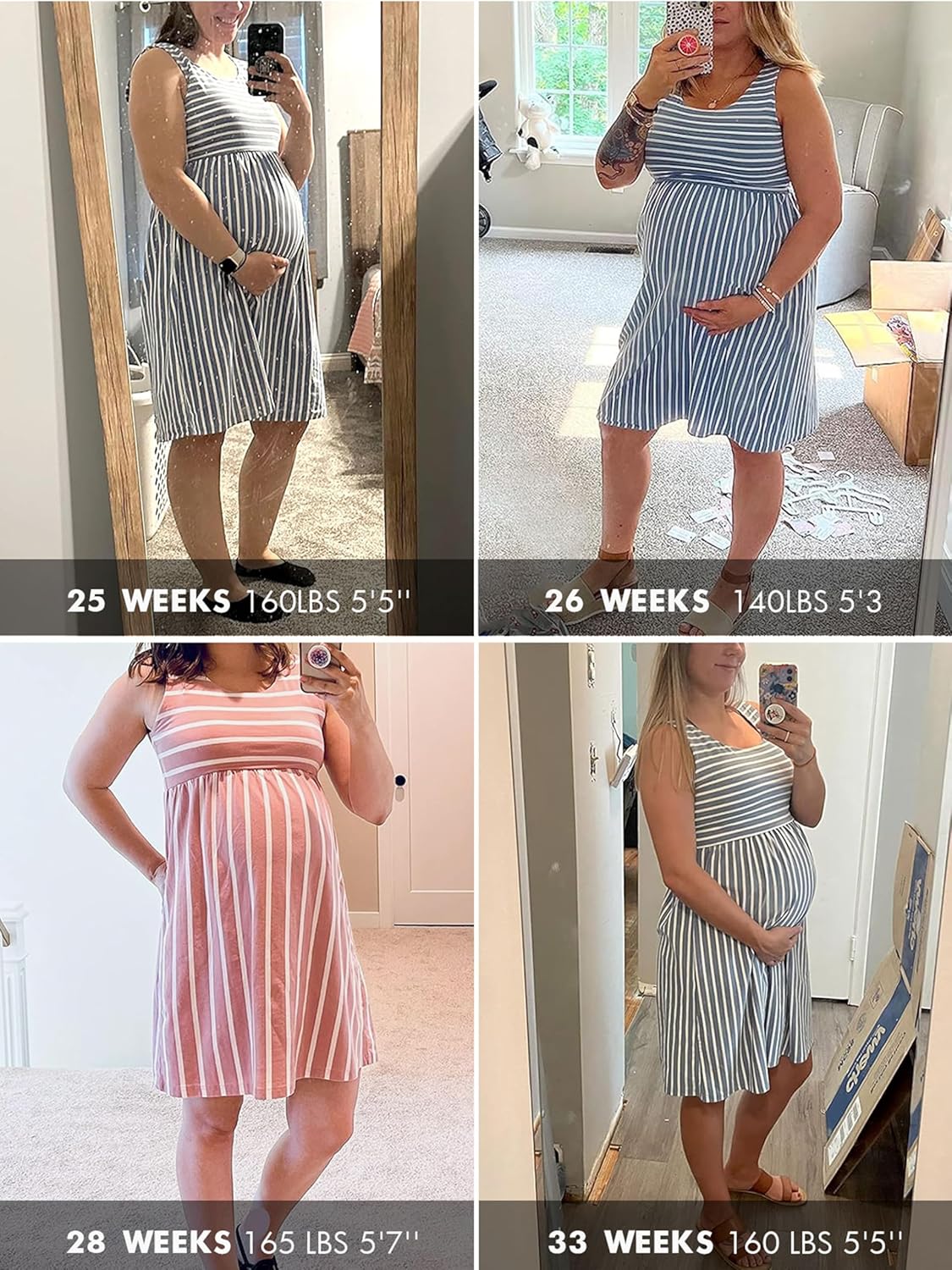 Ecavus Womens Maternity Tank Dress Stripe Color Block Sleeveless Knee Length for Baby Shower - Image 6