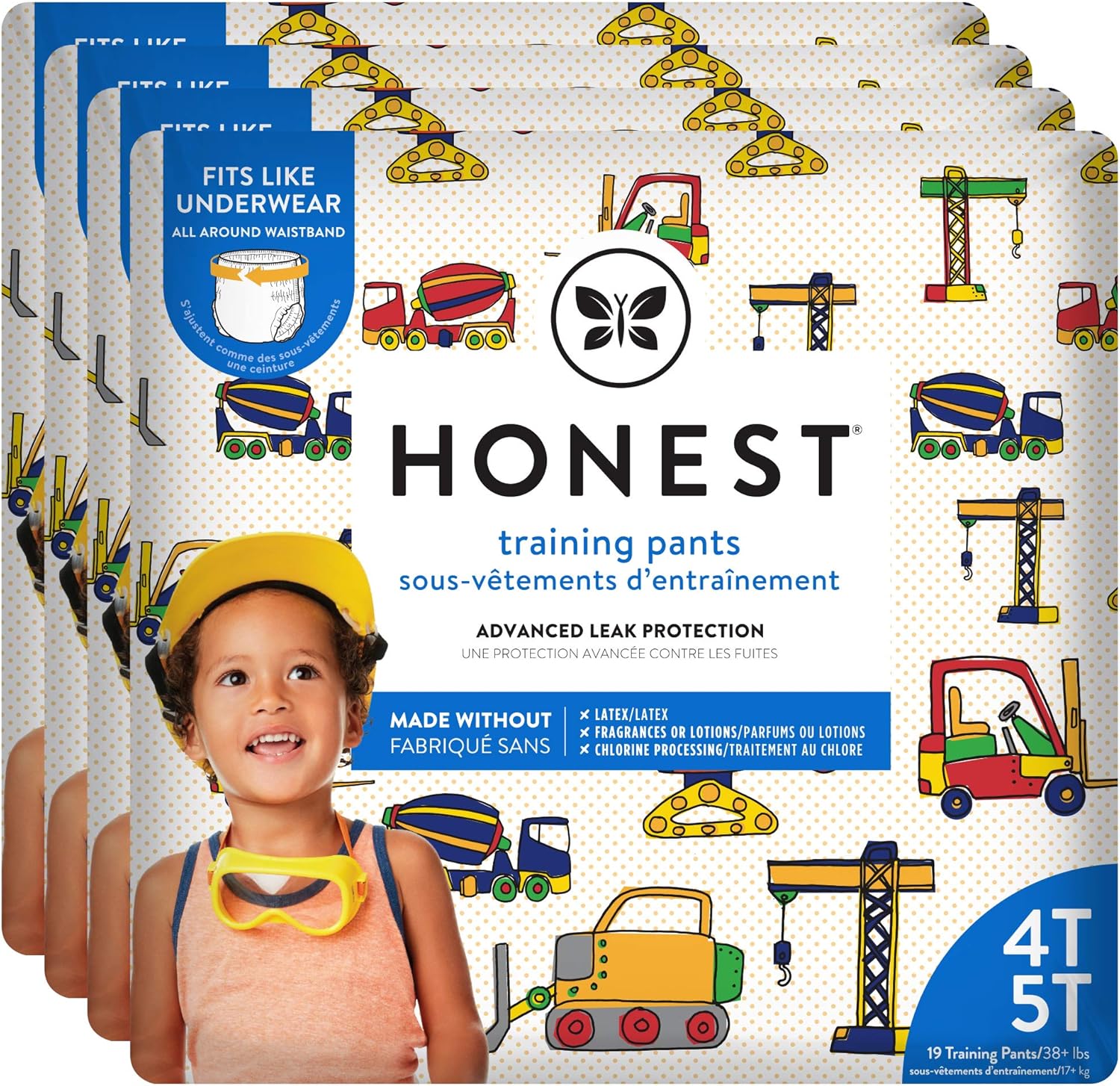 The Honest Company Toddler Training Pants, Construction Zone, 4T/5T, 76 Count, Eco