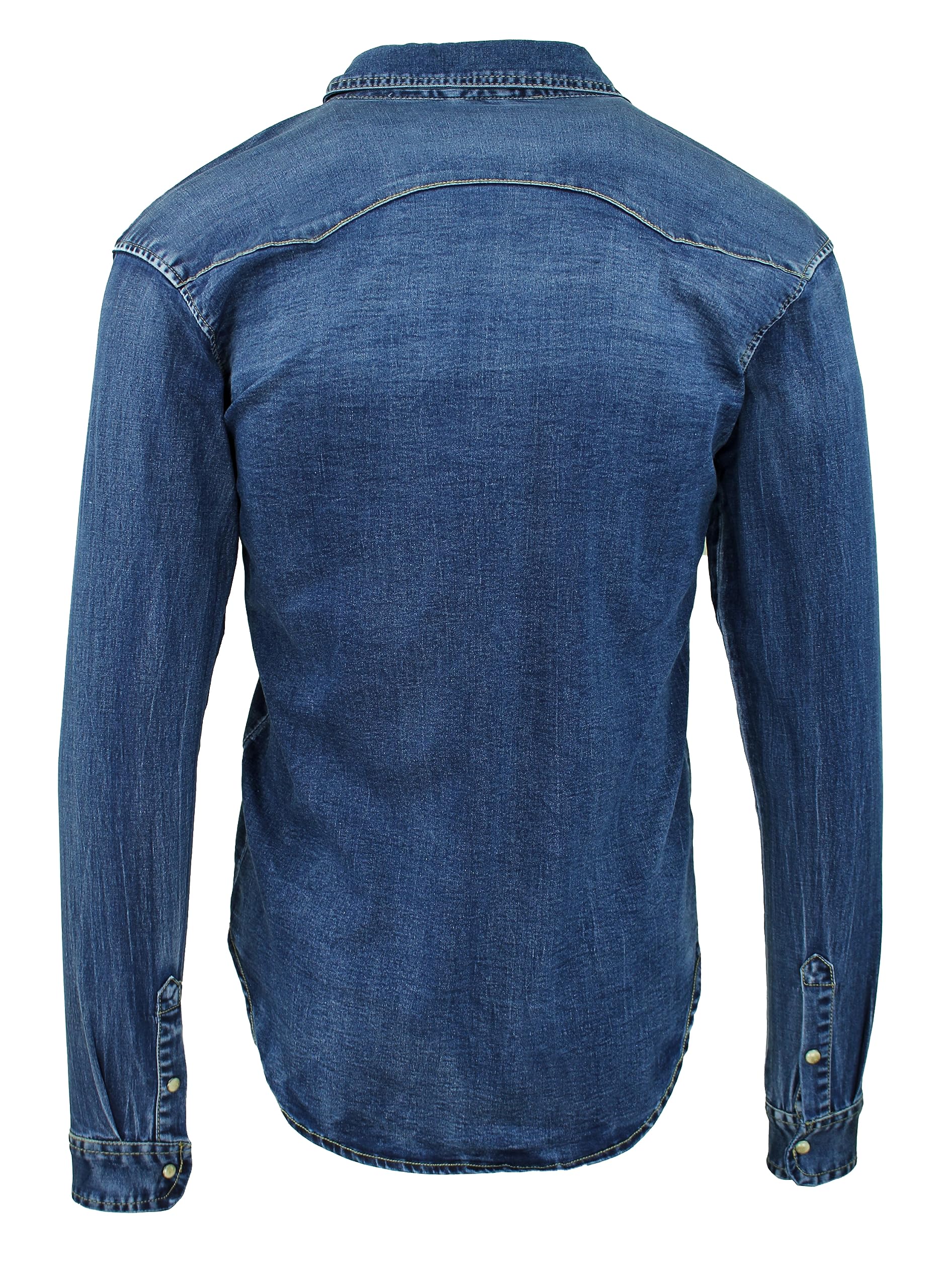 Evoga Camicia di Jeans Uomo Denim Casual con Collo alla Coreana Slim Fit