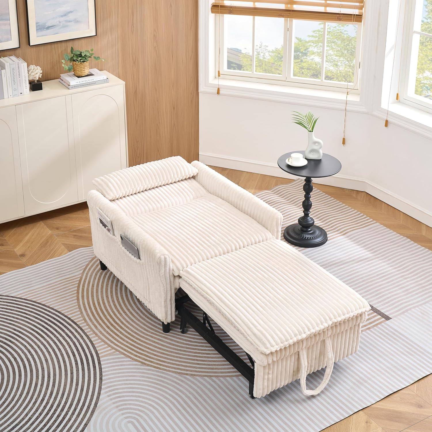 KEIKI Convertible Sleeper Chair fully extended into bed mode