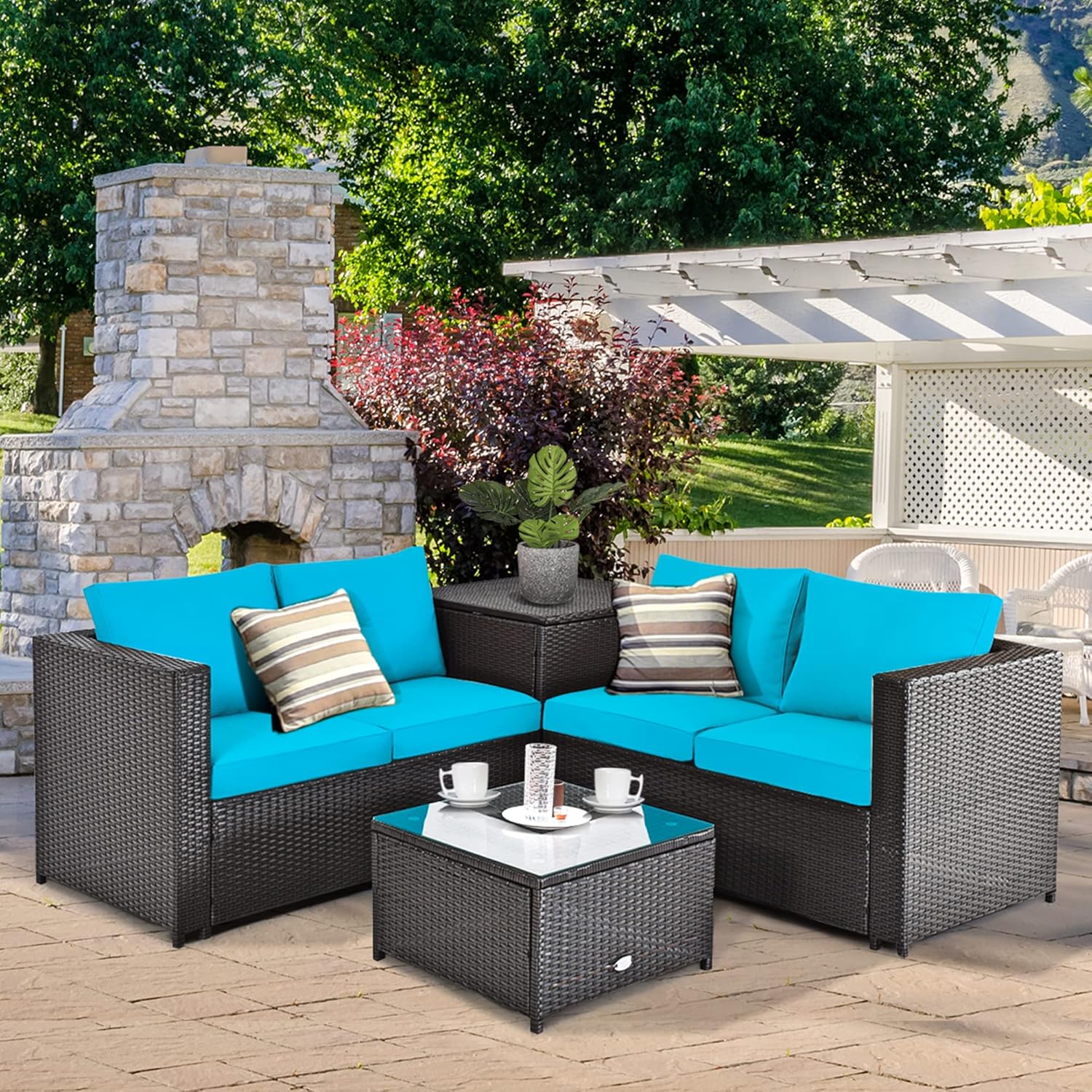DORTALA 4 Pieces Outdoor Patio Furniture Set, Weather Resistant PE