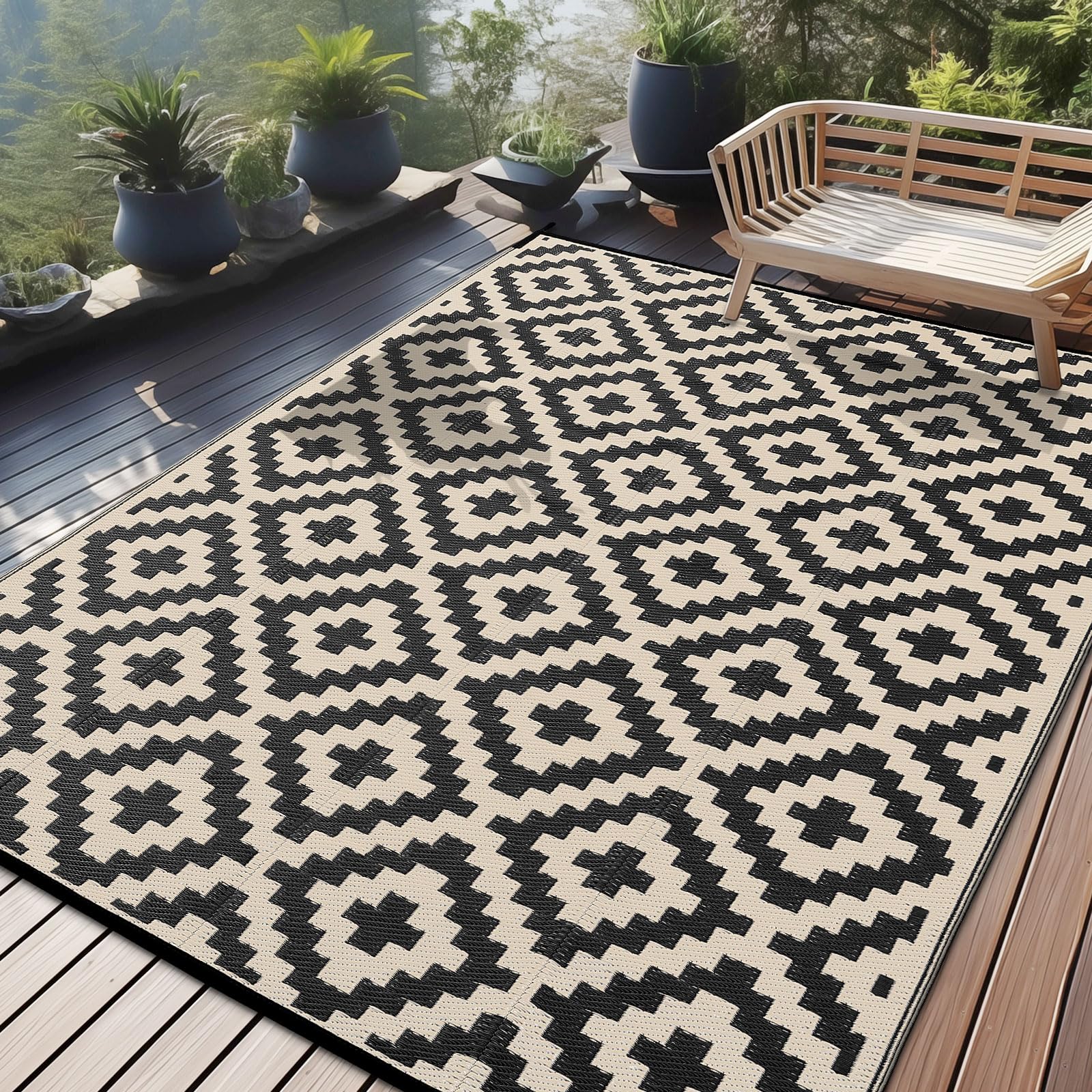 Homaxy Tapis extérieur, résistant aux intempéries, plastique, anti-UV, réversible, lavable, jardin, terrasse, camping, pique-nique (270 x 360 cm, bleu marine et blanc Homaxy Tapis extérieur, résistant aux intempéries, plastique, anti-UV, réversible, lavable, jardin, terrasse, camping, pique-nique (270 x 360 cm, bleu marine et blanc