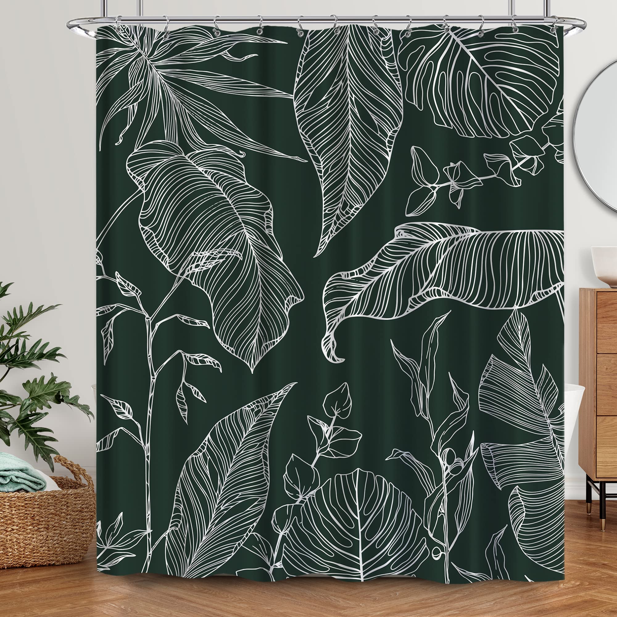 Laifzere Emerald Dark Green Shower Curtain Monstera