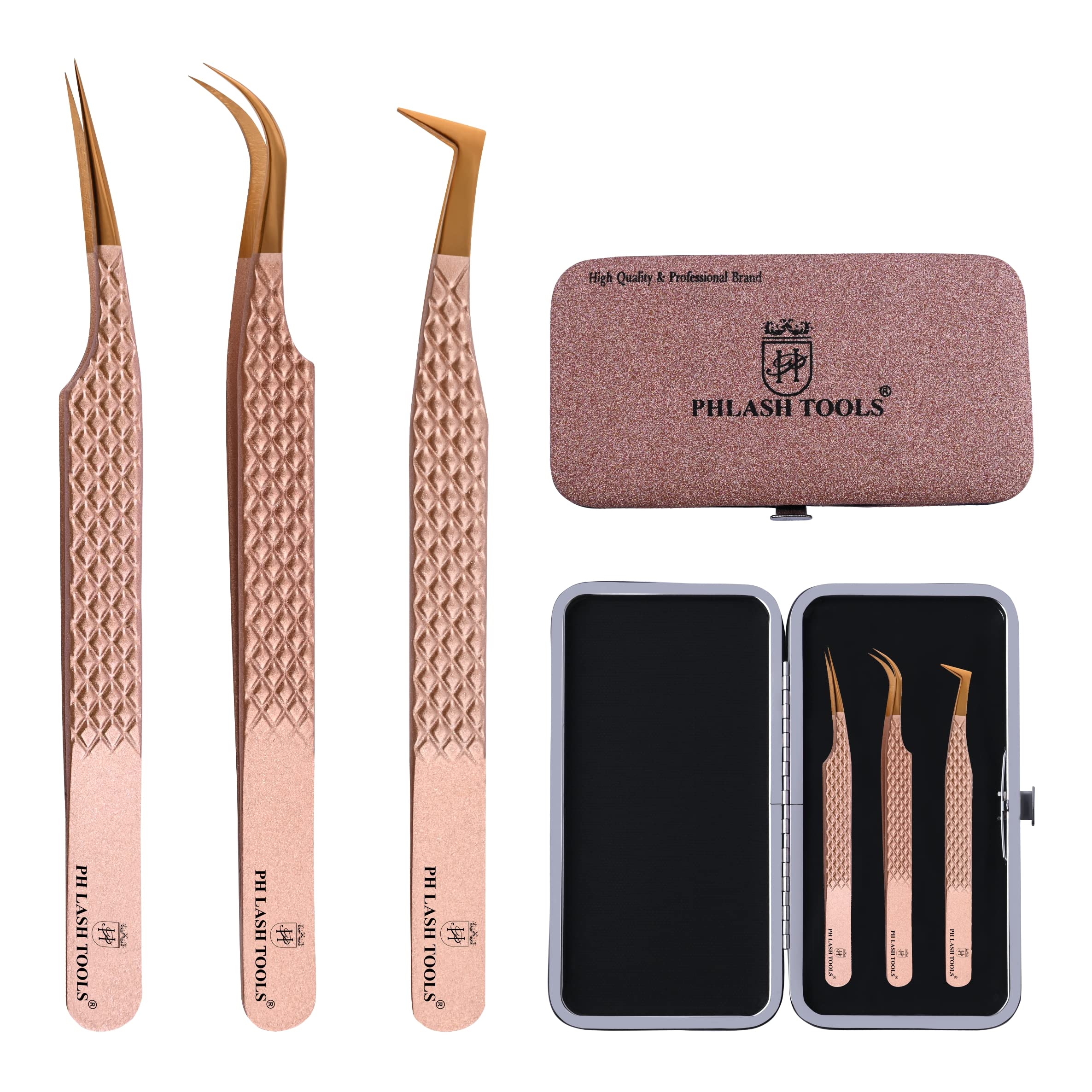 PHLASH TOOLSPack of 3 Eyelash Extension Tweezers set Diamond Elite
