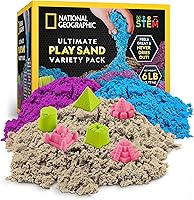 Vista 1 de National Geographic - Paquete combinado de arena lunar de 6 libras, 2 libras cada uno de arena de juego azul, púrpura y natural con moldes