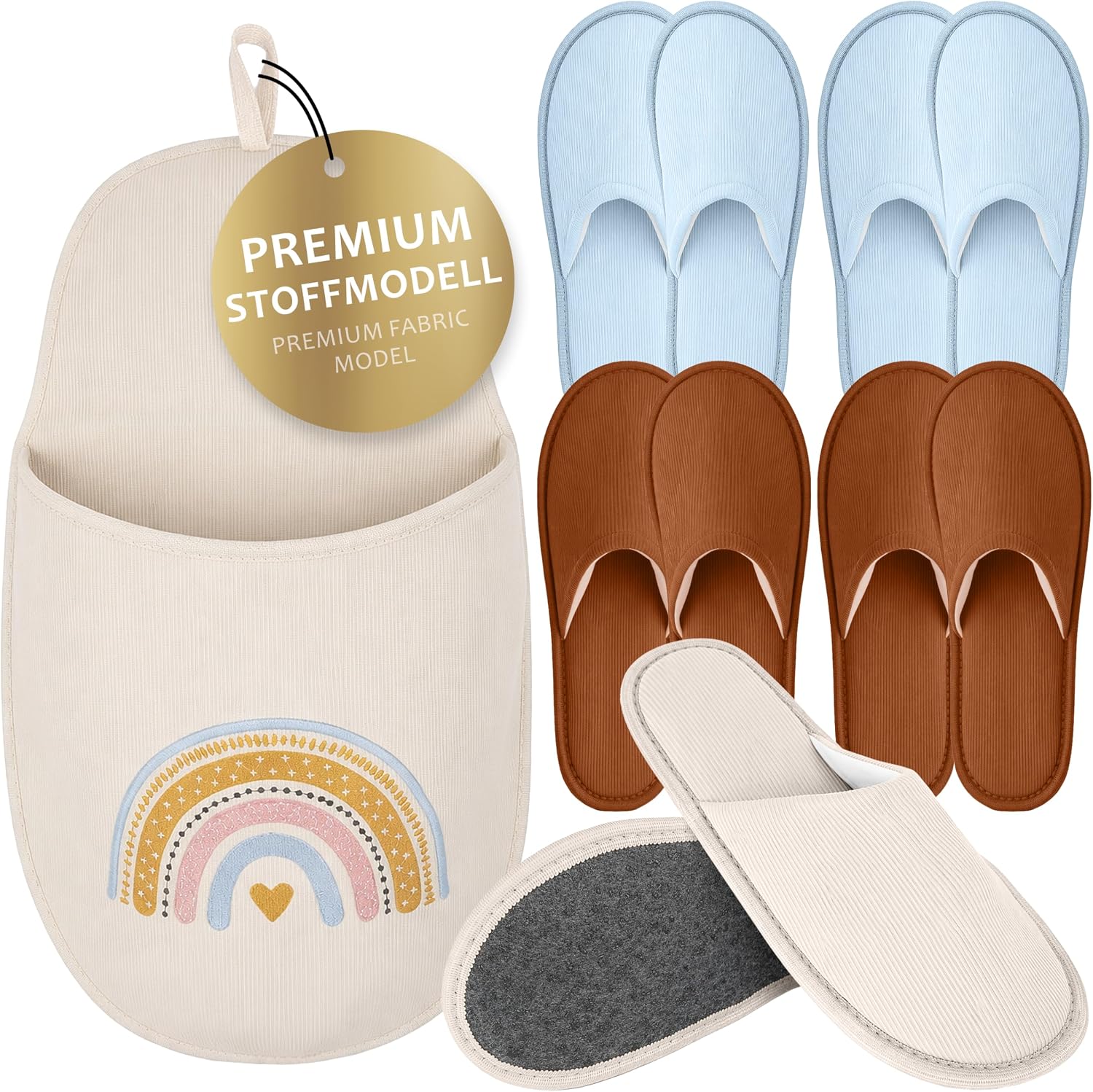 Premium Guest Slippers Set "Rainbow with Heart" - Washable Guest Slippers Non-Slip - 5 Pairs of Stylish Slippers for Guest - Comfortable Visitor Slippers Unisex