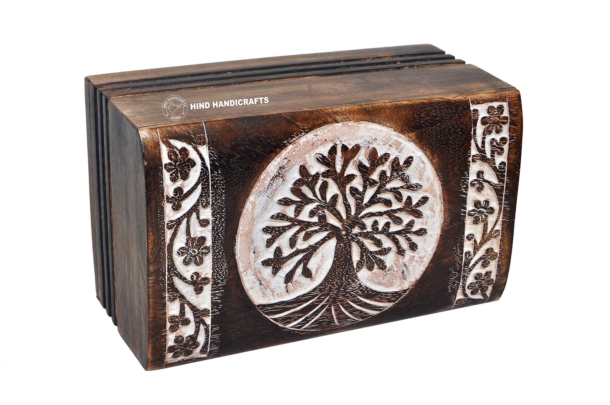 HIND HANDICRAFTS Urne Funéraire Bois De Rose Antique – Faite Main, Gravée, Avec Vis, Pour Cendres Humaines Adulte, 200 Po³, Blanchie