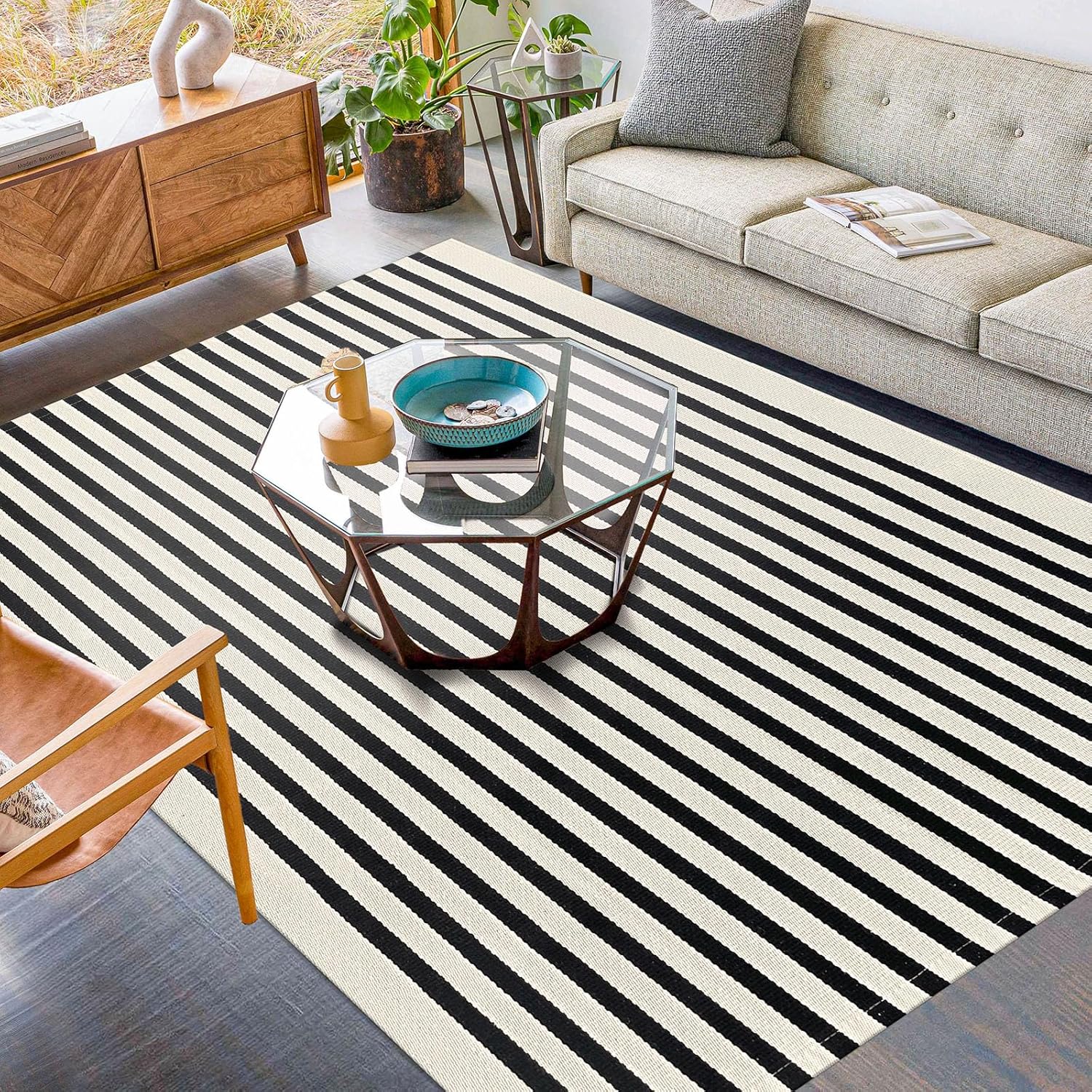 KILOCOCO Beige Striped Rug 5x7