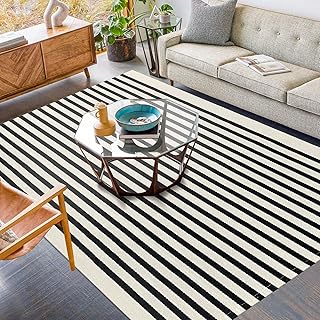 KILOCOCO Beige Striped Rug 5x7 Area Rugs for Living Room Cotton Machine ...
