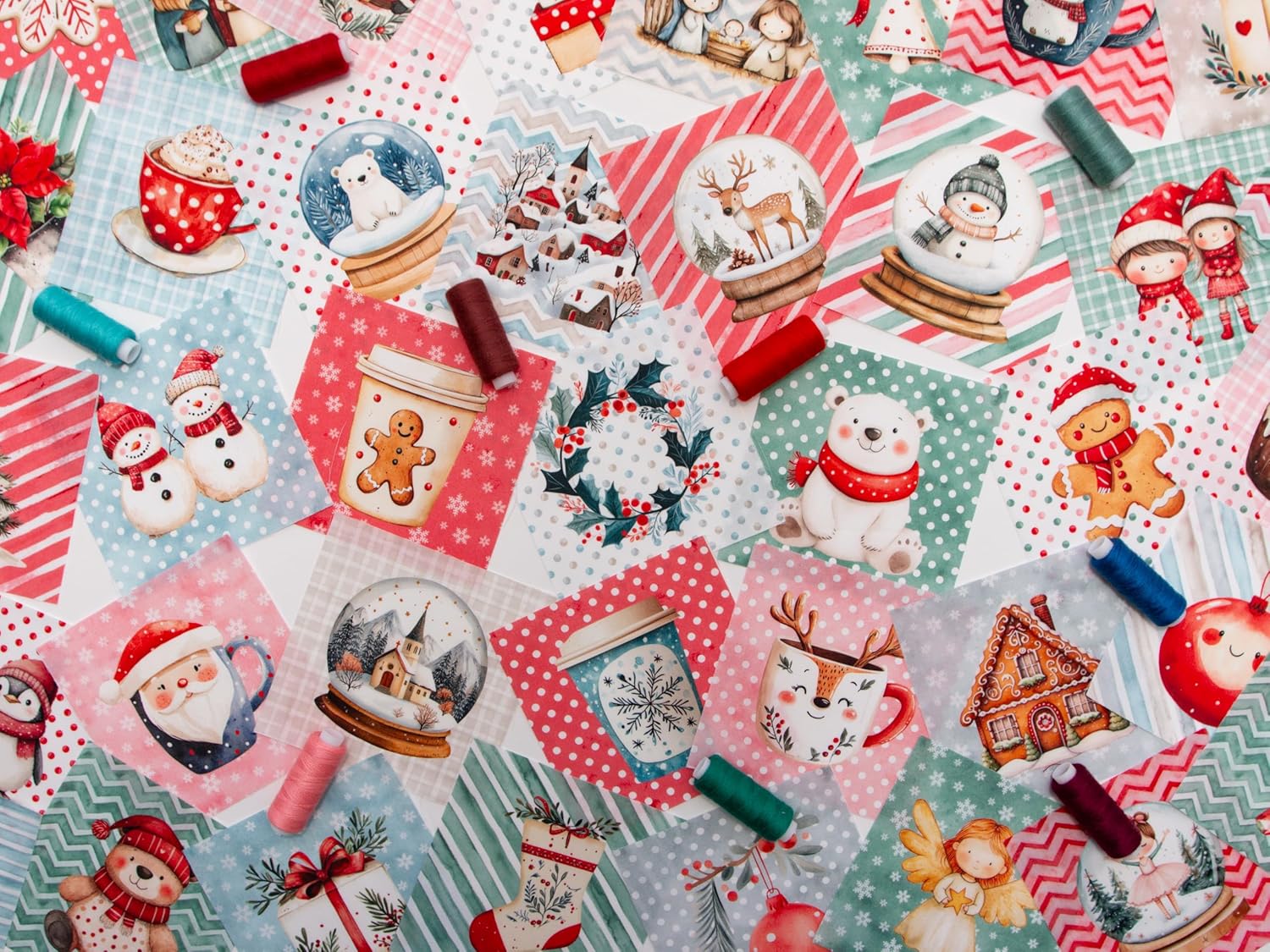 Fabrics Christmas. Cotton Charm Packs, Fat Quarters Bundles, 42 Different Motifs. Ideal for Quilts, Sewing, Blankets, and I Spy Games for Kids, 5" x 5" Squares.