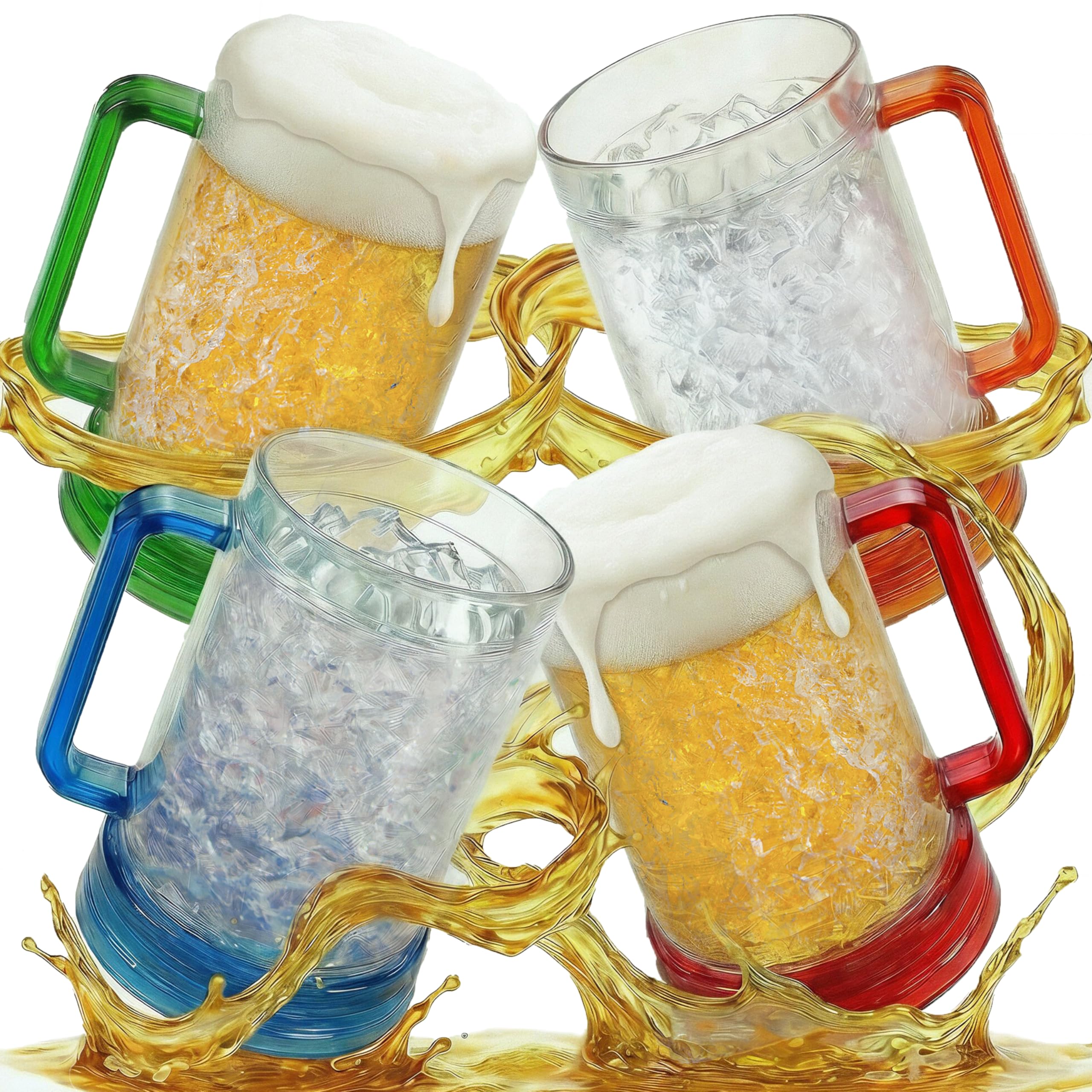 Set Of 2 Double-Walled Freezer Beer Mugs - 16oz Acrylic Mugs With Gel Core For Cold Beer