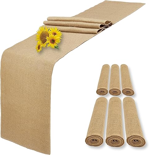 Paquete de 6 caminos de mesa de arpillera natural de 12 x 108 pulgadas, camino de mesa de yute rústico y manteles individuales a granel para