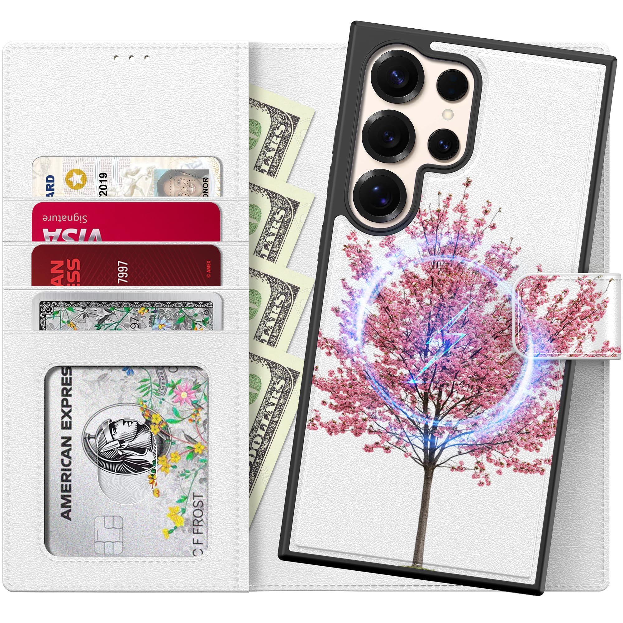 FUNMIKO for Samsung Galaxy S25 Ultra Detachable Wallet Case with Card Holder + Cash Clip, PU Leather Flip Folio Kickstand, RFID-Blocking, Wireless