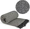 Emma Barclay Herringbone - Recycled Cotton Patterned Chair Sofa Setee Bed Throw Over Blanket in Black - 90x100 228x254cm