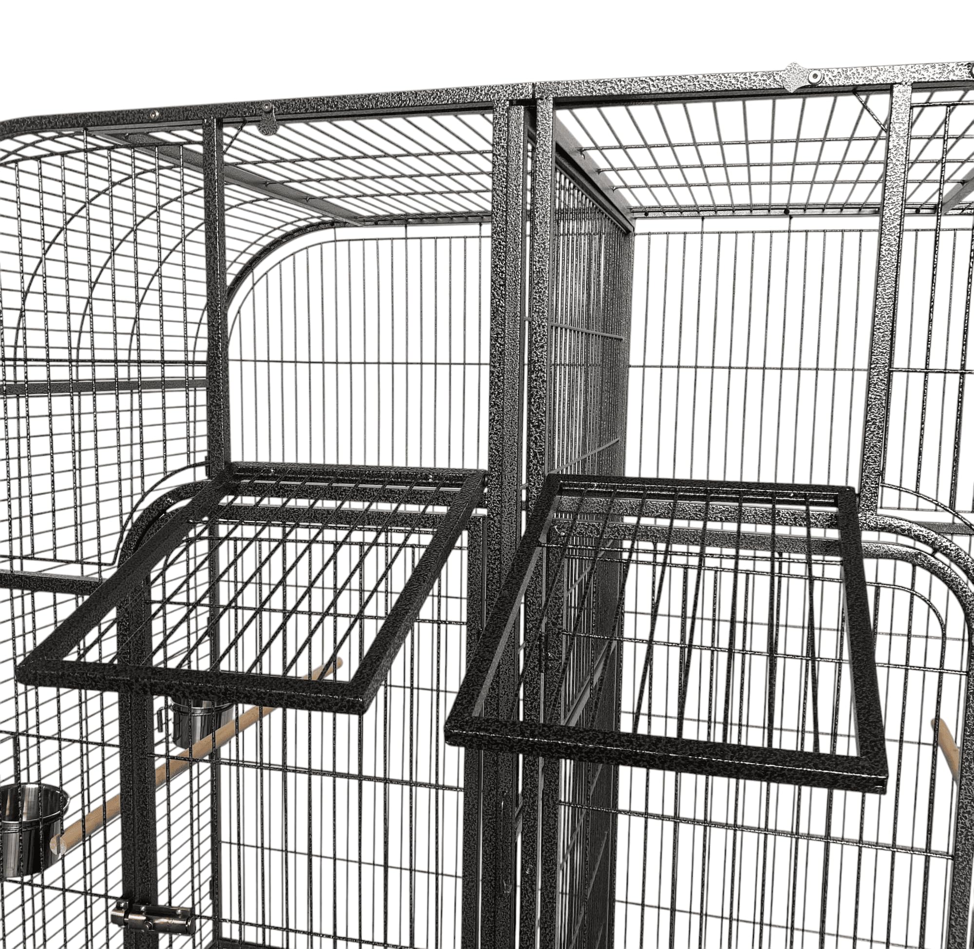 Pet's Solution - Grande Voliera Pappagallo con Divisorio, per Uccelli di Grandi Dimensioni, con Posatoi, Ciotole e Ruote, Nera - 180x100x186 cm