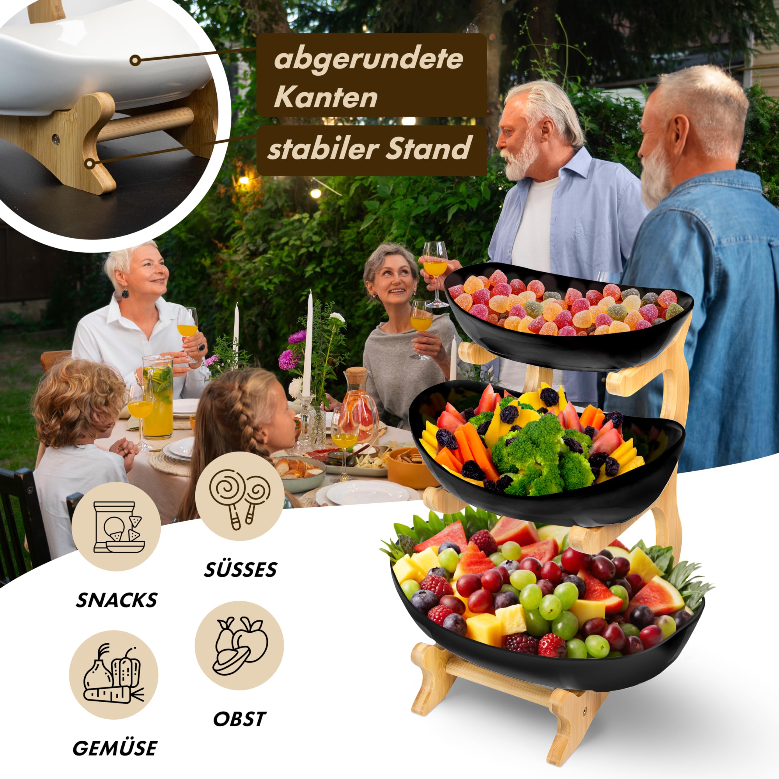 Obst Etagere 3-stöckig SCHWARZ Keramik Obstschale