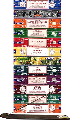 Govinda Paquete de soporte para varillas de incienso con varillas de incienso Satya Bangalore (BNG), 12 cajas x 0.53 oz (Variety01)