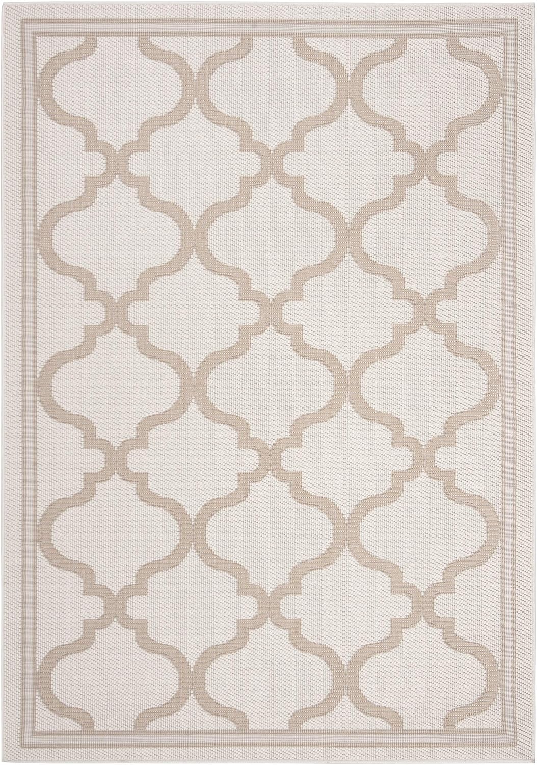 Ivory and Beige Rectangular Synthetic Indoor/Outdoor Rug