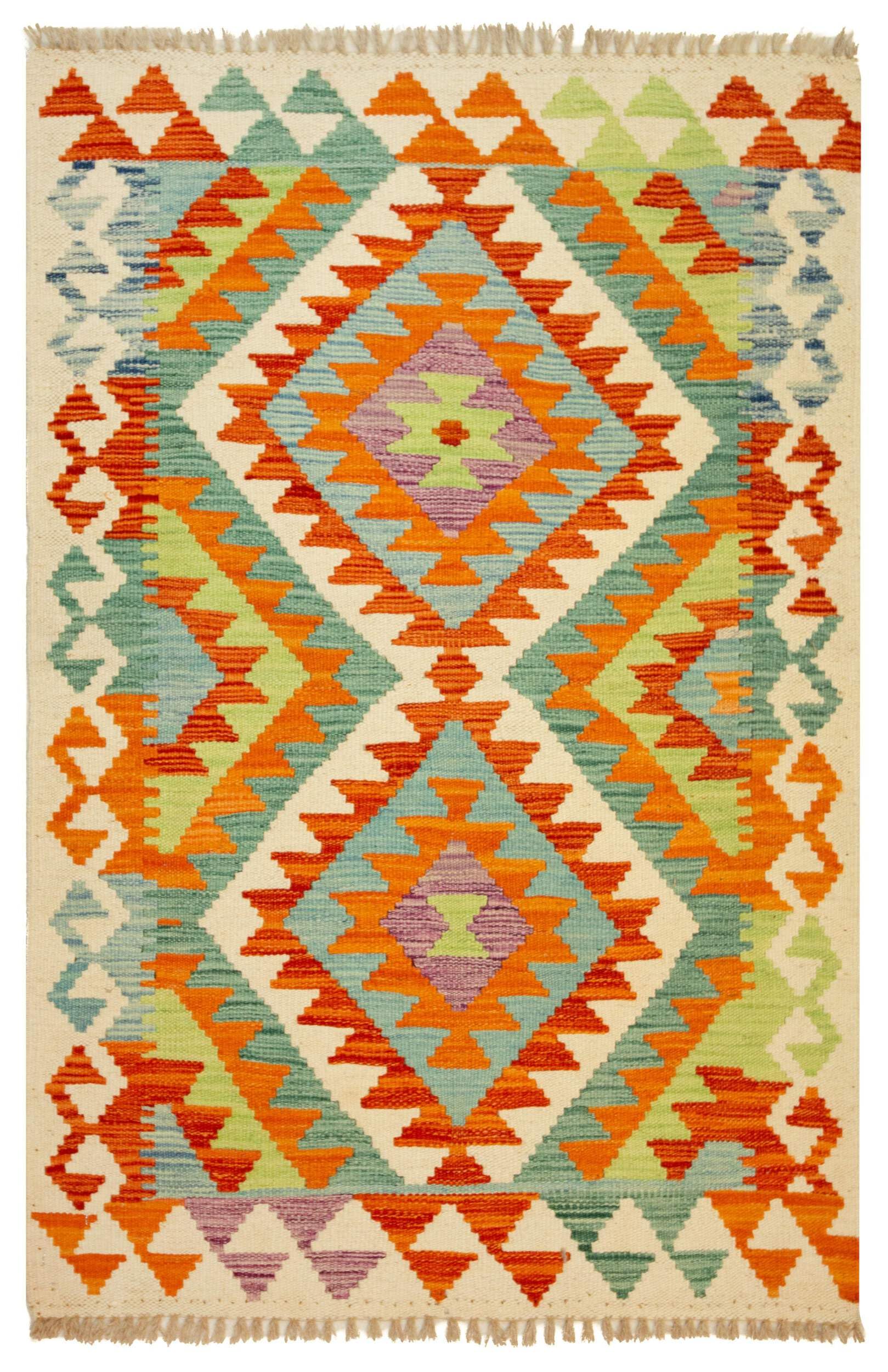 Kilim Tapis 100 % laine 113 x 75 cm, fait à la main, pièce unique de style Herat Boho multicolore, tissage plat, tapis d'entrée et chambre