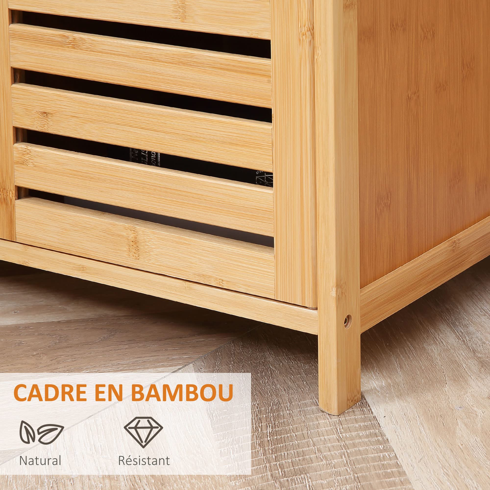 HOMCOM Buffet Meuble de Rangement Bois Bambou 3 Portes 100 x 35 x 82 cm | Étagères