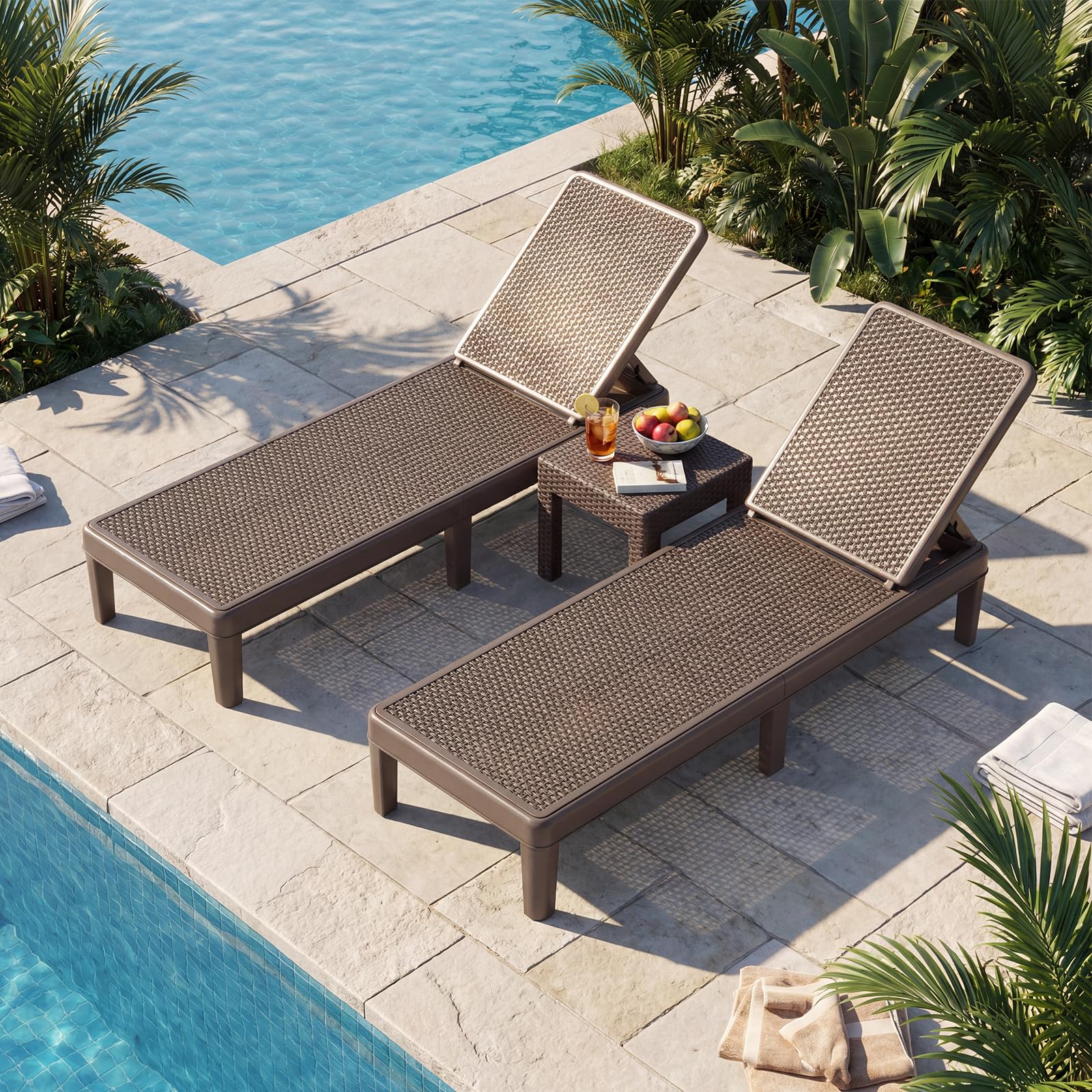 GIANTEX Sdraio Prendisole da Esterno in Plastica PP, Lettino da Giardino con Schienale Reclinabile 4 Posizioni, Resistente e Robusto, per Balcone, Terrazza, Piscina e Mare, Max 150 kg (2 Marrone)