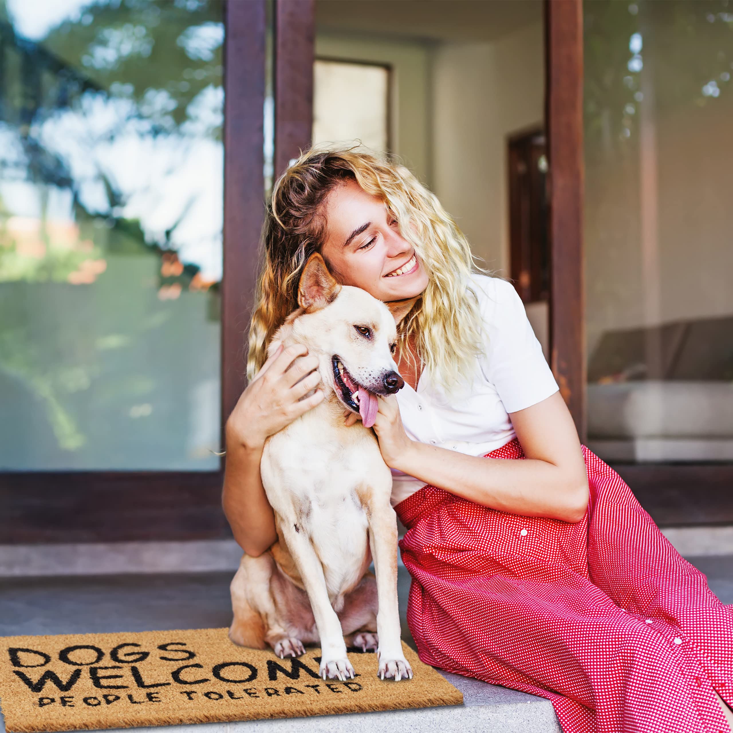 Relaxdays Zerbino, Fibra di Cocco, Frase Dogs Welcome, Zona Interna ed Esterna, LP40x60 cm, Antiscivolo, Naturale/Nero