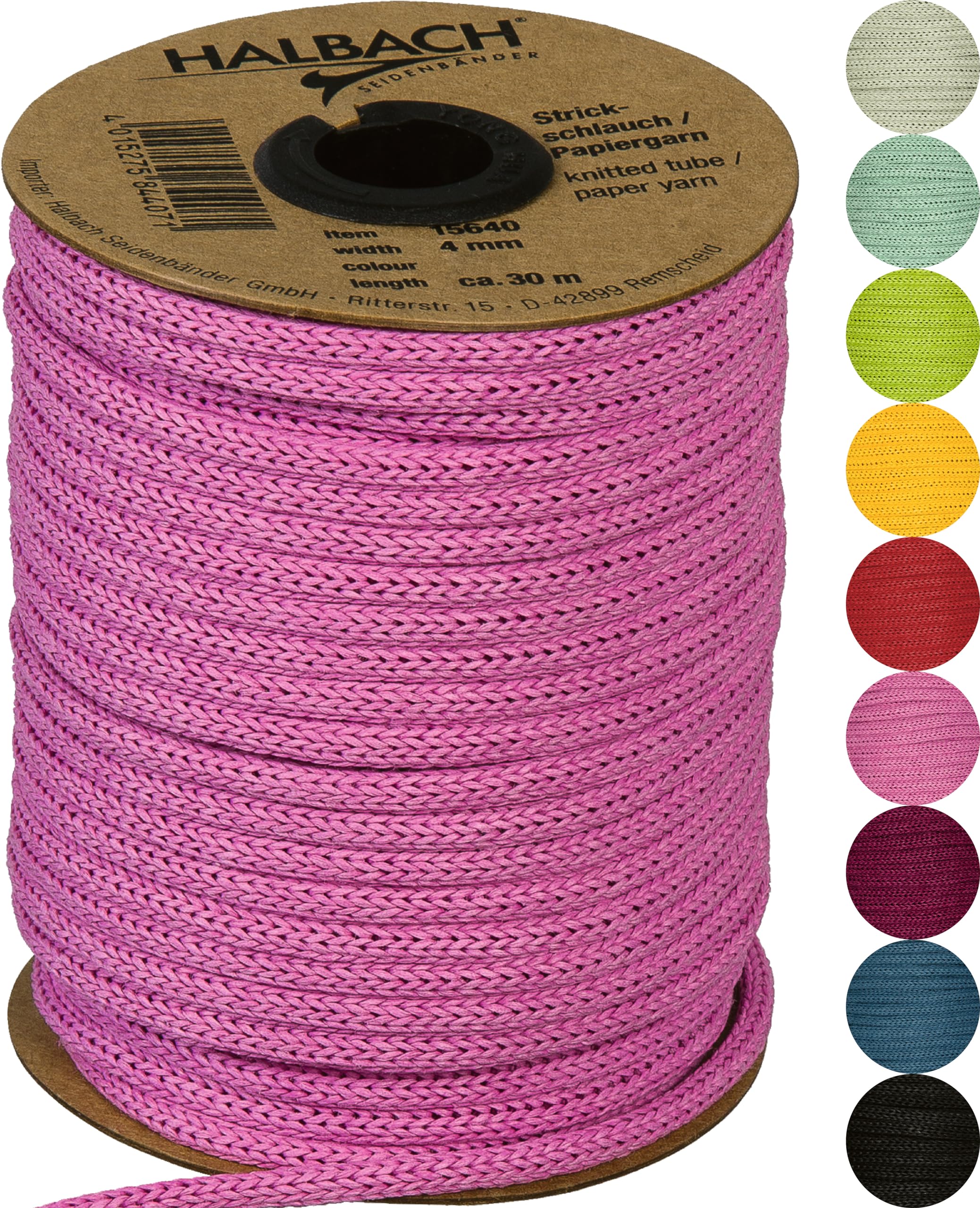 Halbach Seidenbänder Premium Paper Knitting Tube, Width: 4 mm, Length: 30 m, Tube Yarn, Fillable and Tear-Resistant