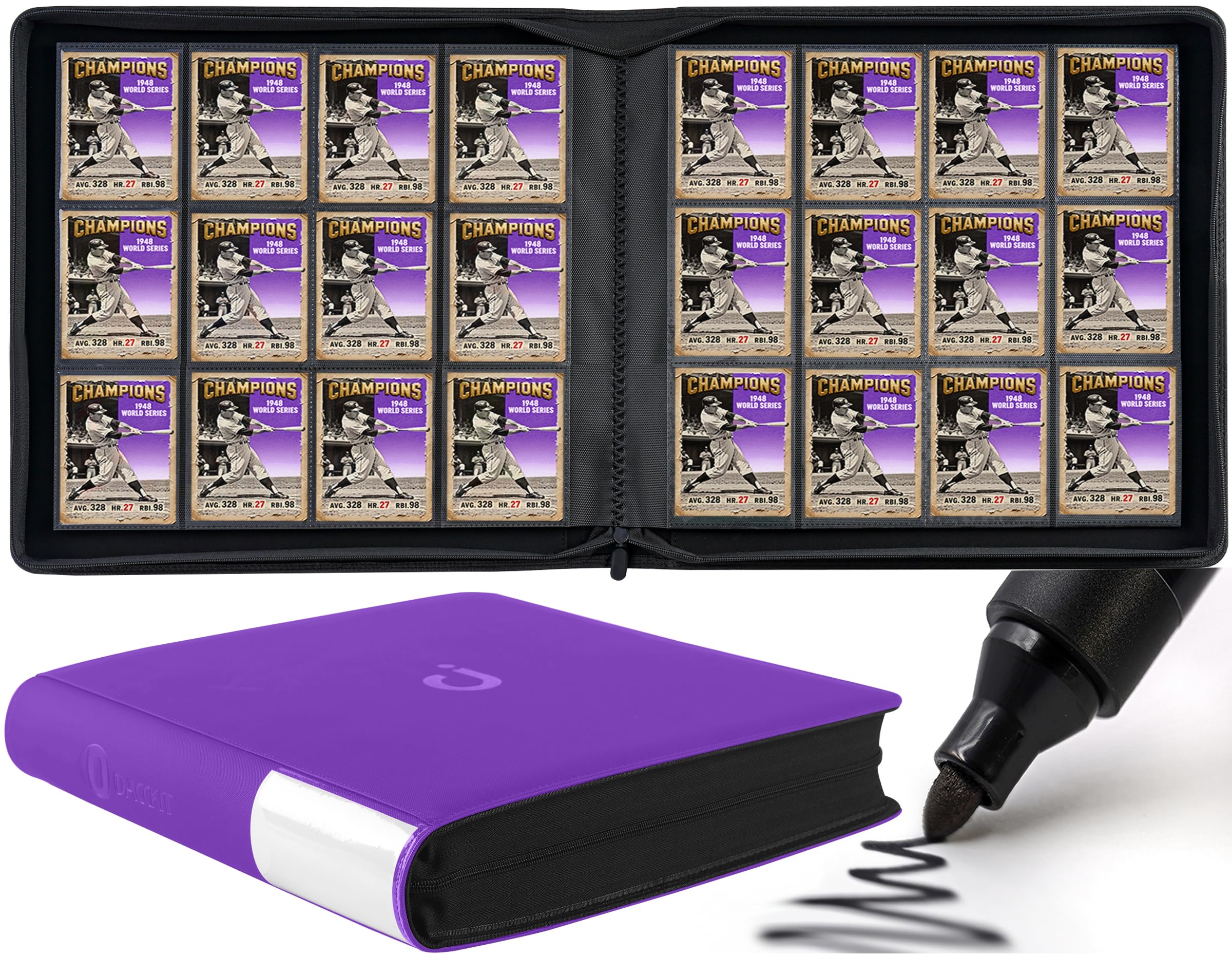 Premium Card Binder 12 Pocket - Fits 1200 Cards，3X4 Ringless Card Binder with Sleeves for Trading Cards & Sports Cards（Model D，Classic Purple）