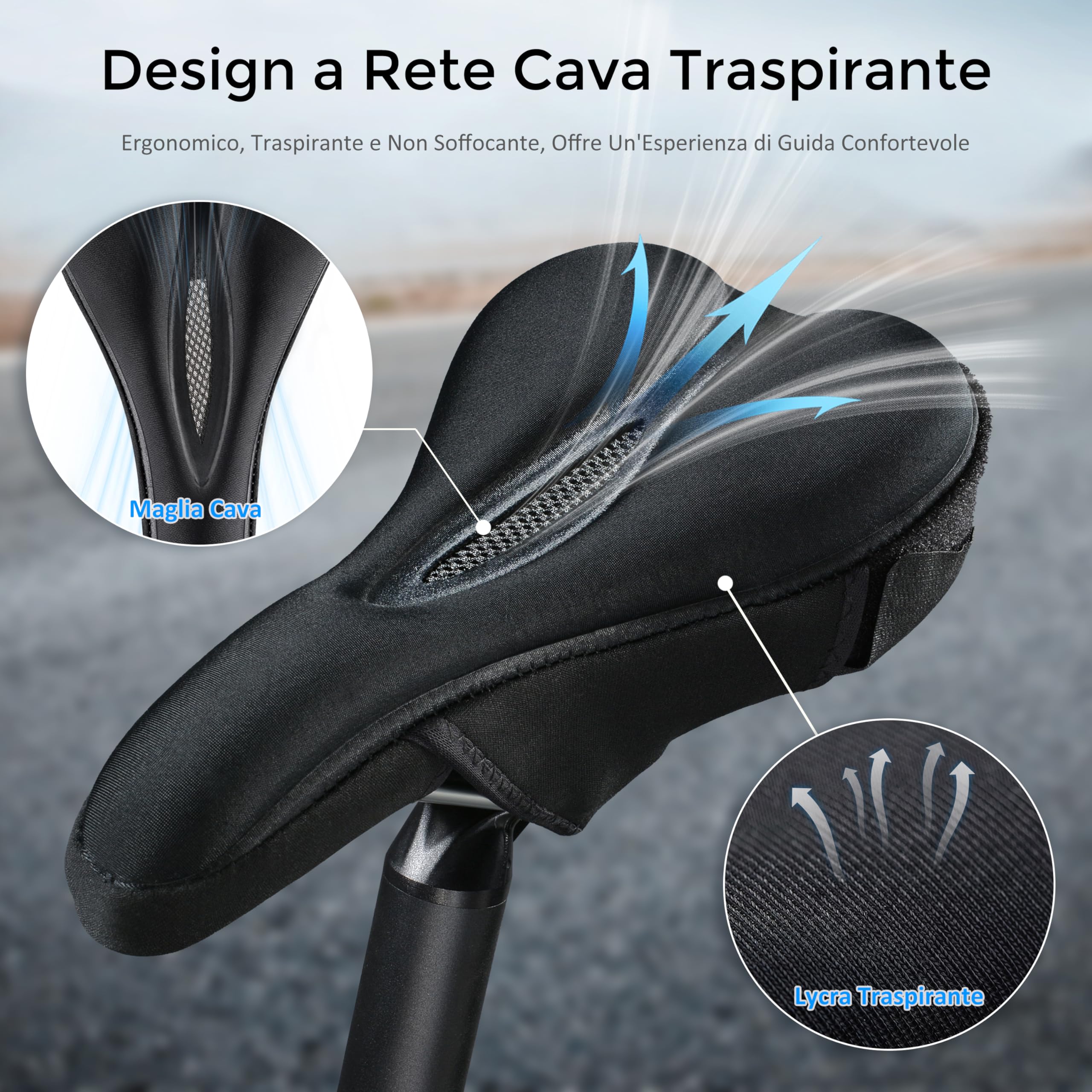 auvstar Coprisella in gel per bicicletta,Ventilazione cava unica,con imbottitura morbida e comoda, Bici Morbida Professionale per Ciclismo da Strada,Montagna o Spinning,(Nero)