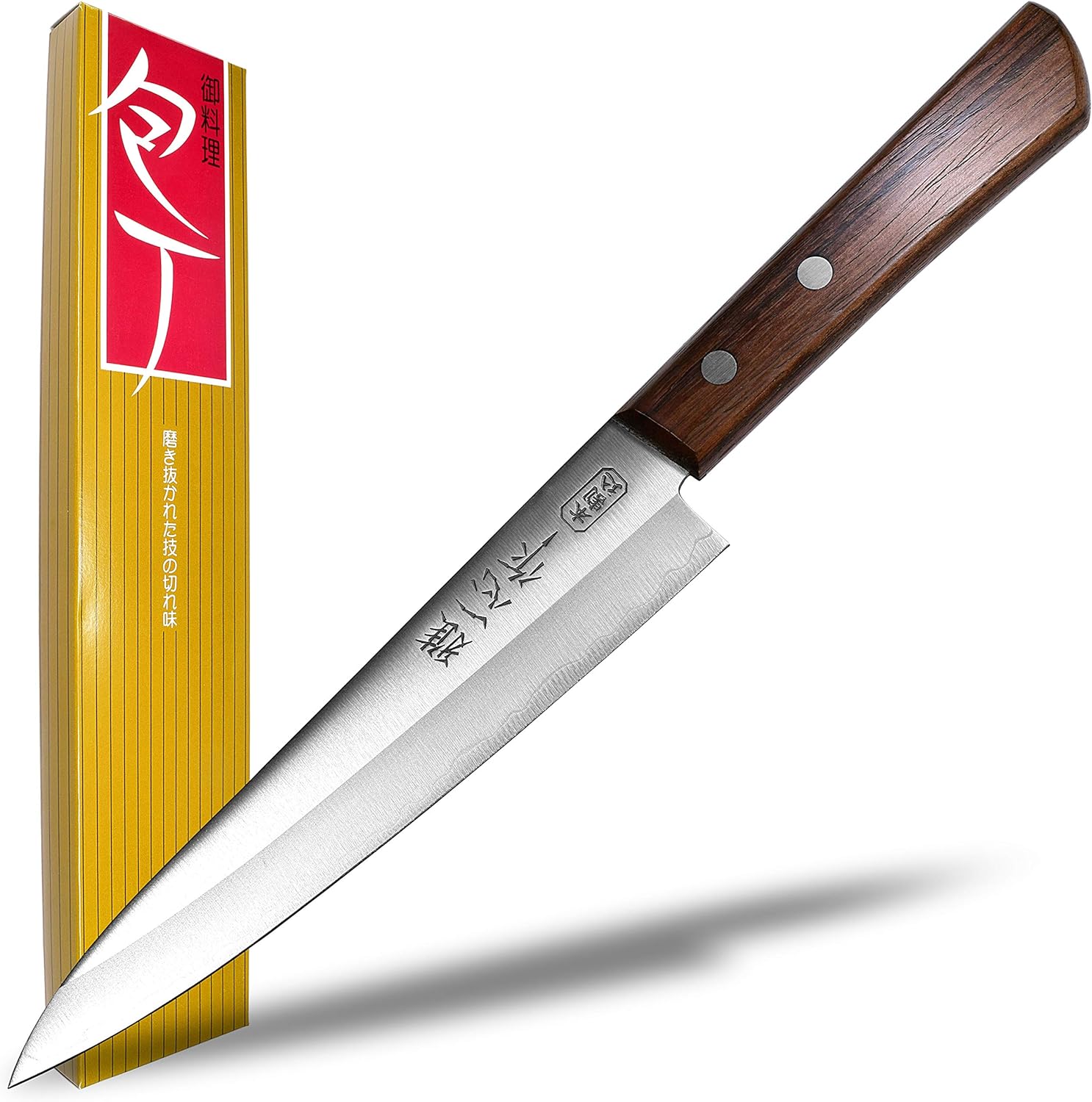 Seki Japan KANETSUGU Japanese Utility Petty Knife, AUS8 SUS410 Stainless Steel Fruit Knife, Rose Wood Handle, 150 mm (5.9 in), Made in Japan