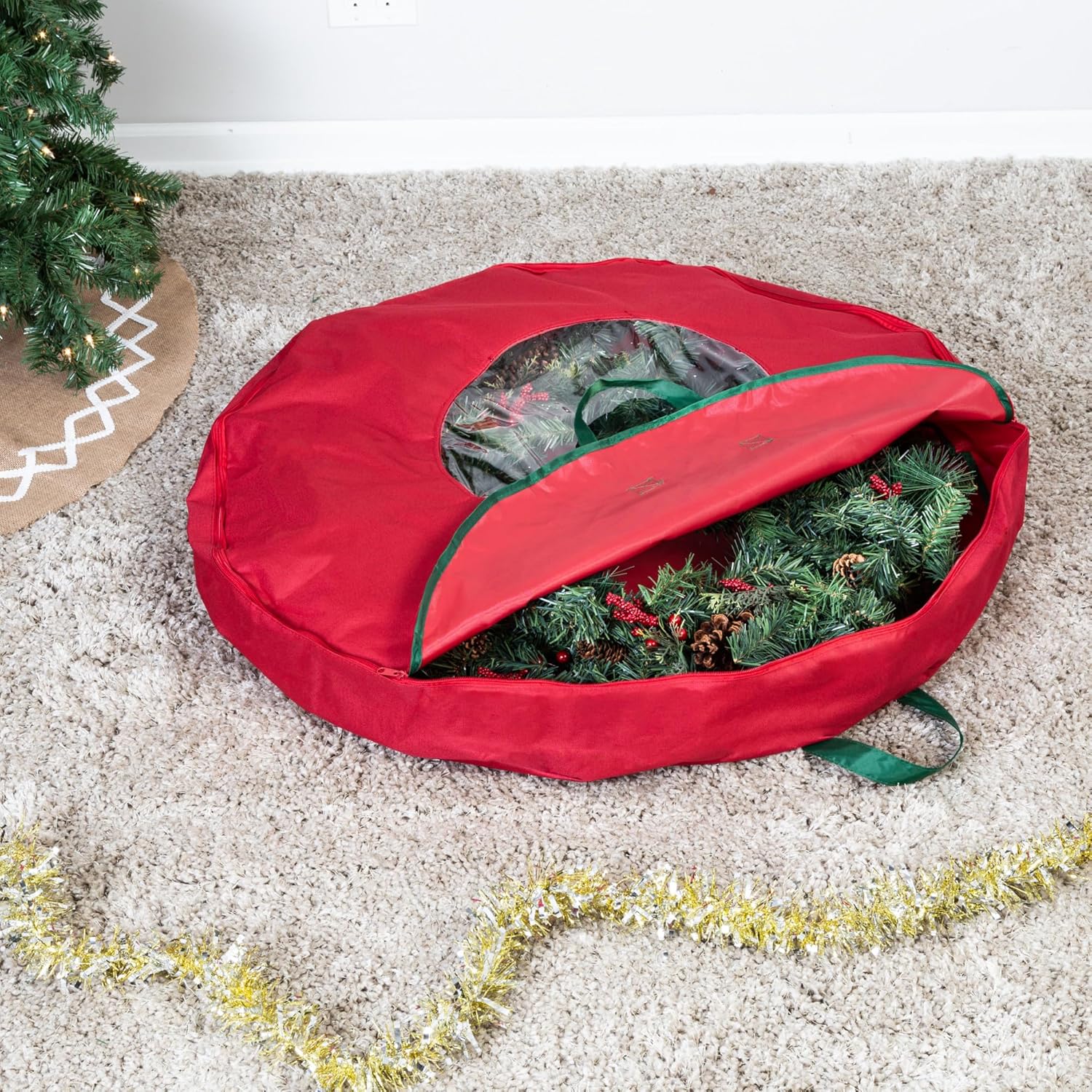 Honey-Can-Do 36-Inch Holiday Wreath Storage with Handles, Red SFT-02927 Red