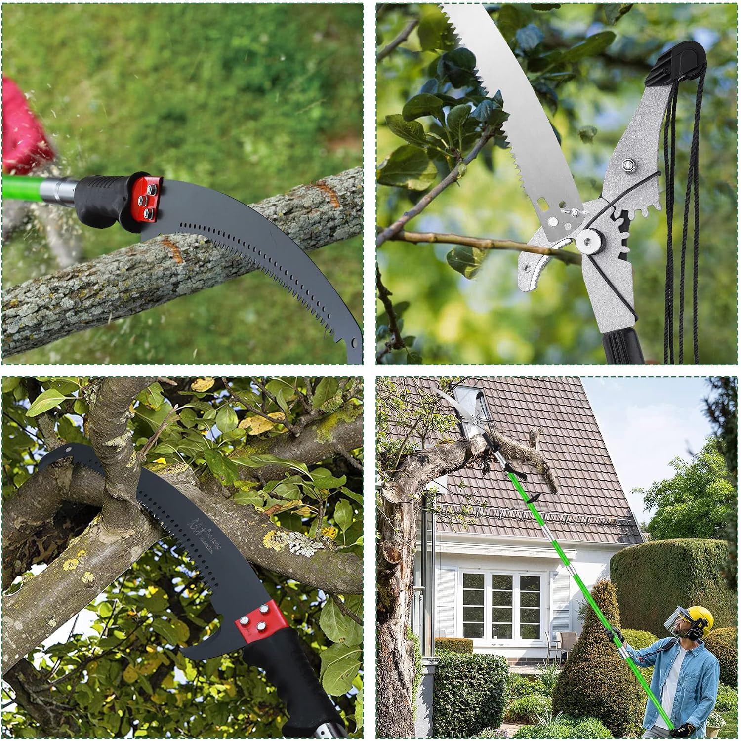 26ft Tree Trimmers Long Handle Pruner, Four Pulley Design Manual Extension Pole Saw, Extendable Tree Branch Trimmer with Alloy Steel Saw Blades and Scissor
