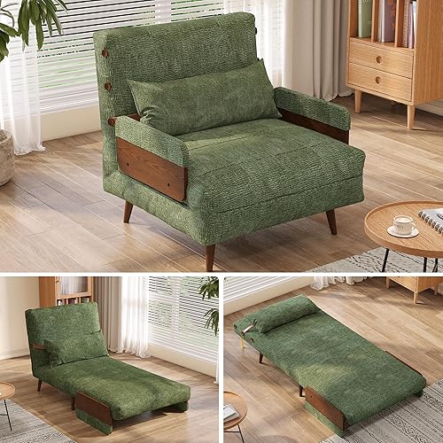 Miniatura 70 de JASIWAY Silla convertible para adultos, silla futón convertible 3 en 1 de lino con almohada, sofá cama individual plegable, cama de invitados para