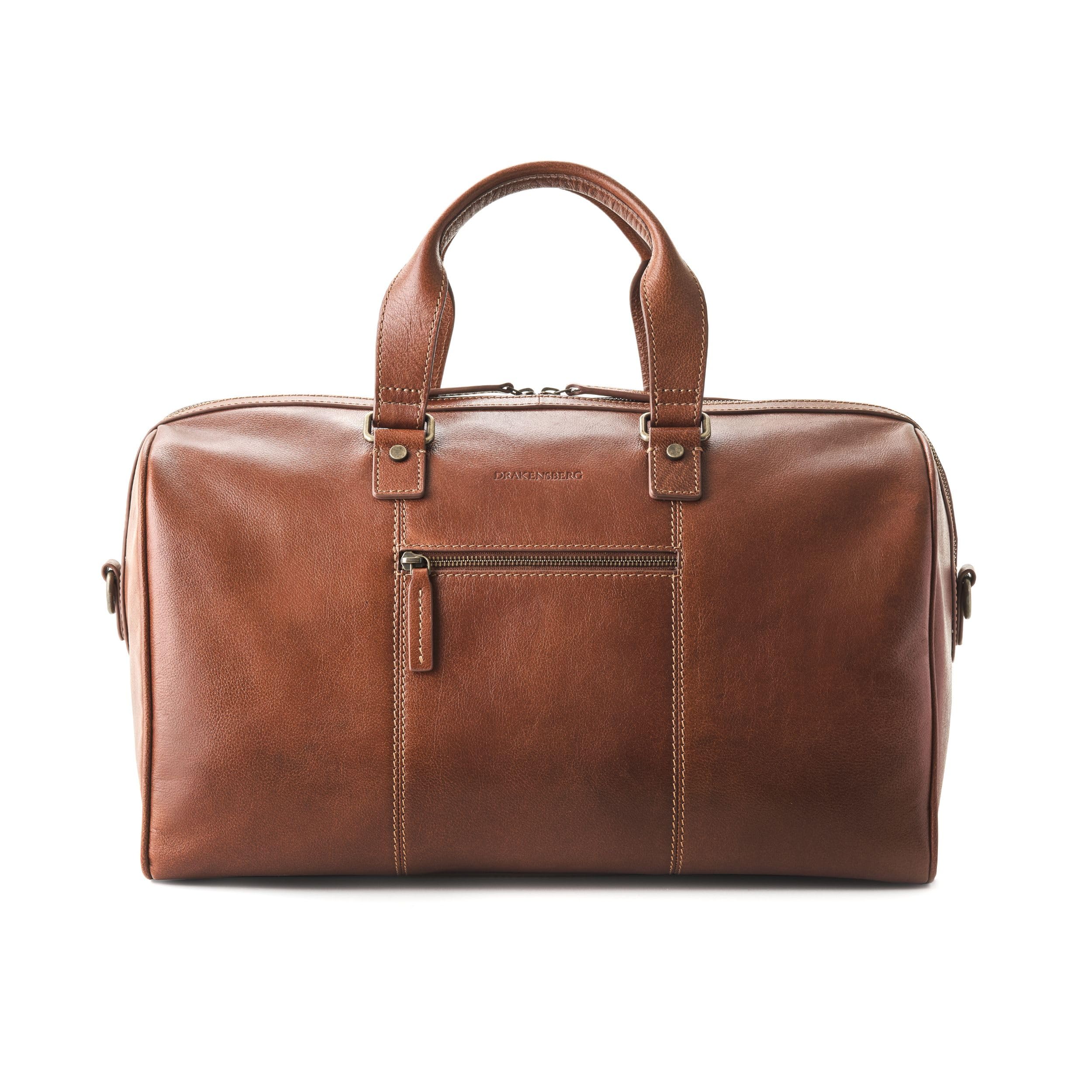 DRAKENSBERG Bolso de viaje de piel 'Romeo' (48 cm) pequeño y elegante, para hombre y mujer, equipaje de mano autorizado, Castaño-marrón, Handgepäck 48cm, 35 Liter, Bolsa de viaje de cuero auténtico