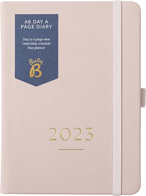 Busy B Compact A6 Day A Page Diary January to December 2023 - Rose - Faux Leather Daily Planner with Lined Pages, Notes and Year Planner