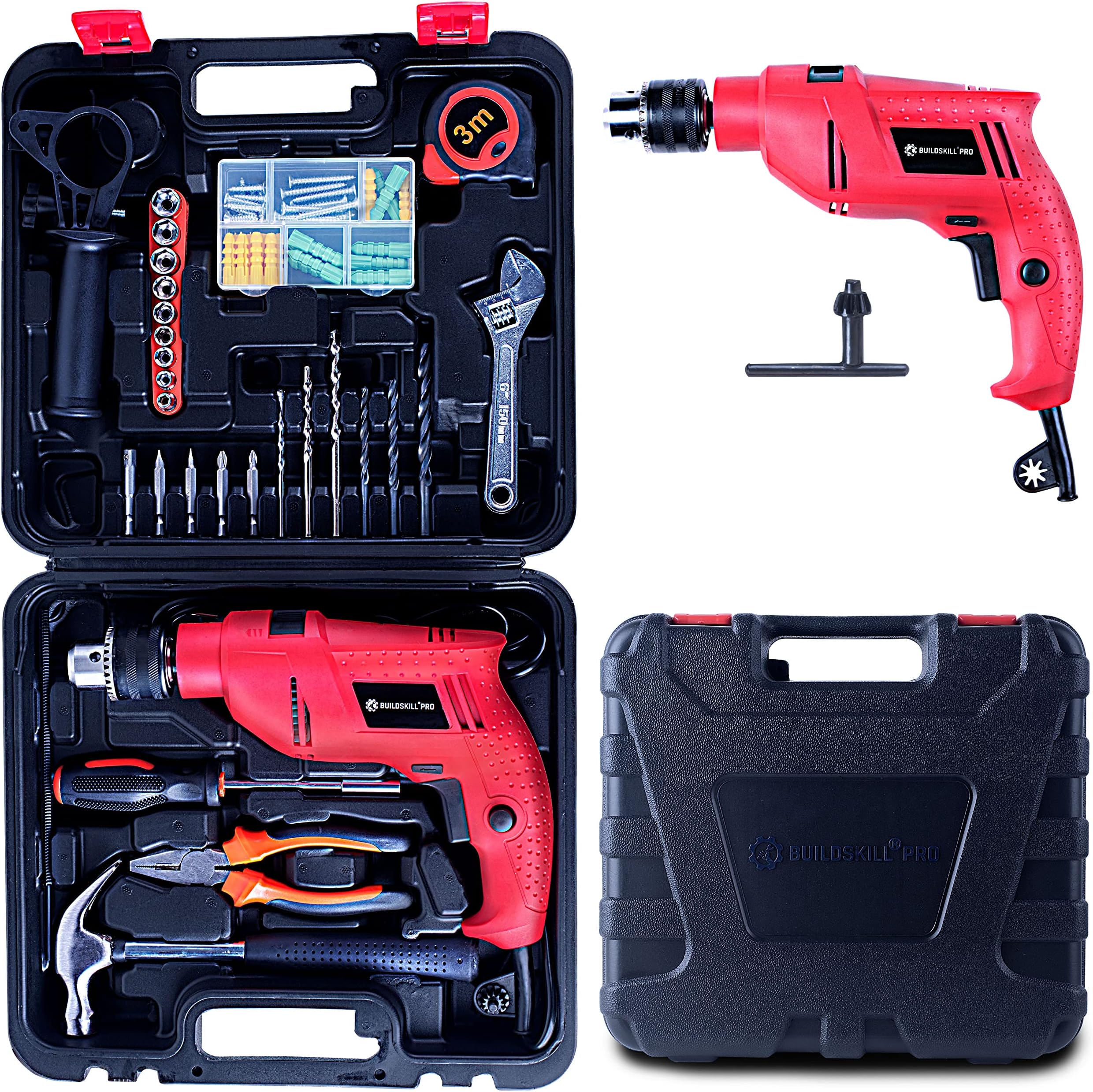 BUILDSKILLBGSB13RE Pro 13mm impact Drill Kit with Accessories Power & Hand Tool Kit (Pack of 70)