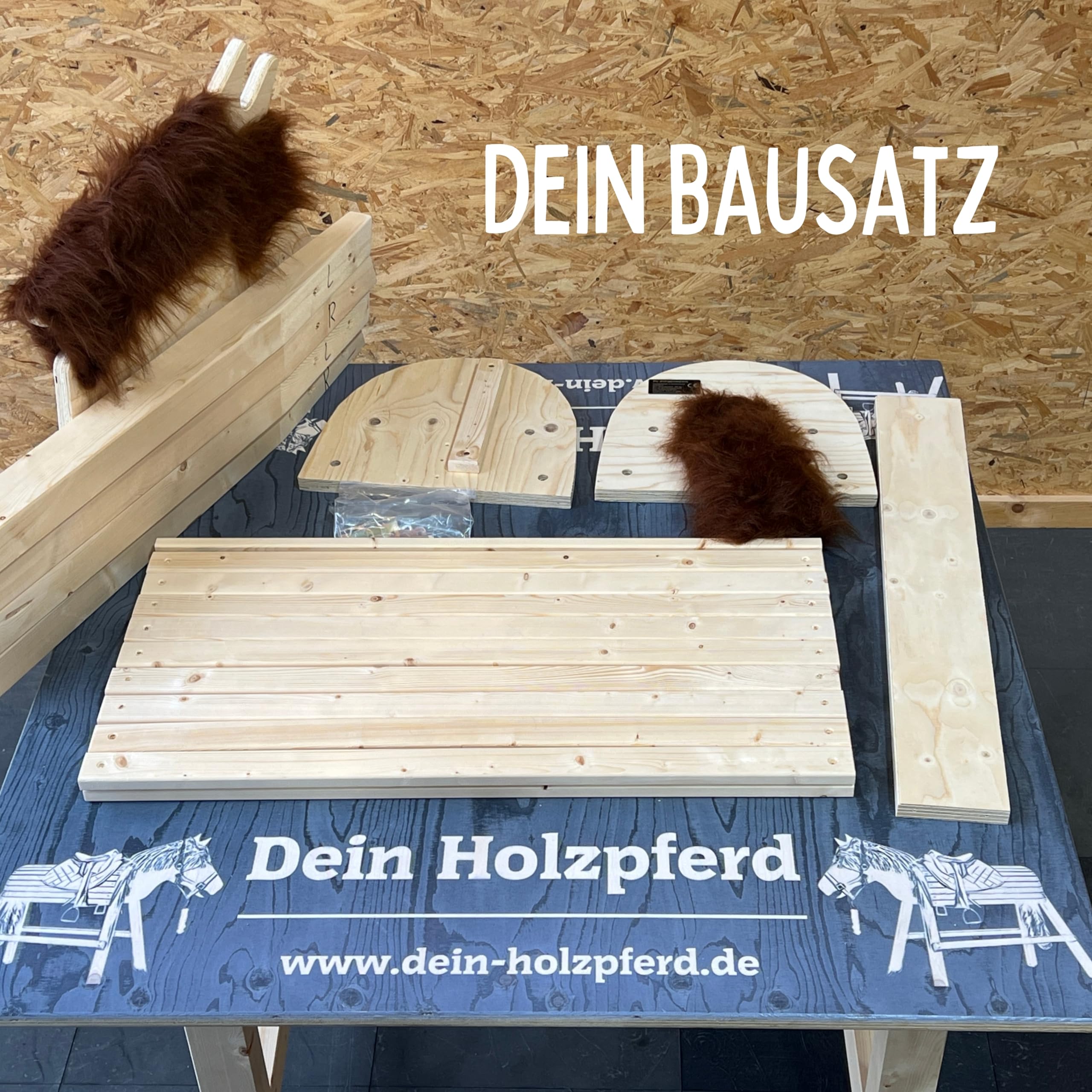Bausatz 100cm für draußen Reitpferd Garten Voltigierbock für Kinder, Stehpferd groß, Gartenpferd handgefertigt aus Deutschland, Voltigierpferd Holzpony mit Mähne
