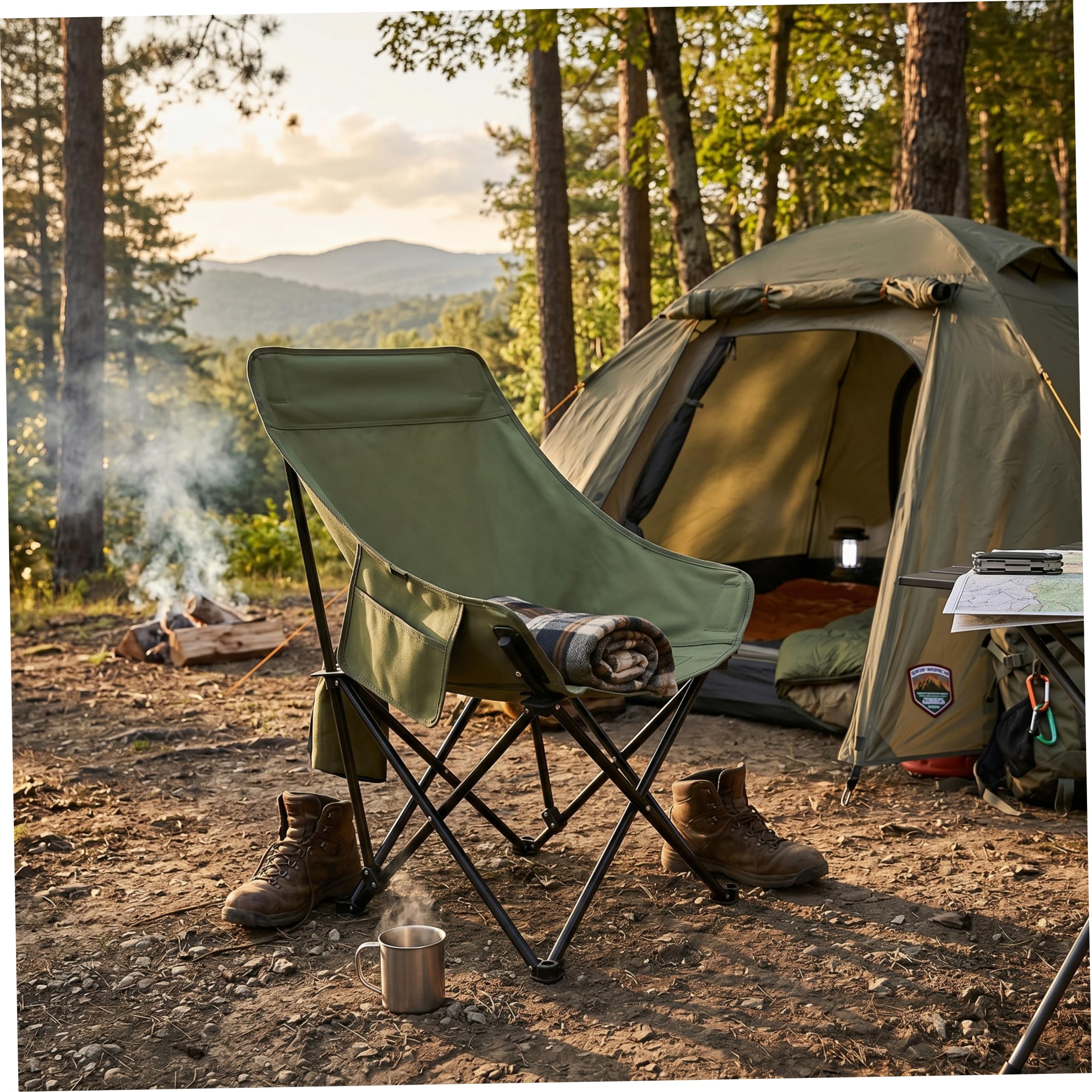 Silla de Camping con Respaldo Alto, Plegable y portátil, Verde, Talla única..