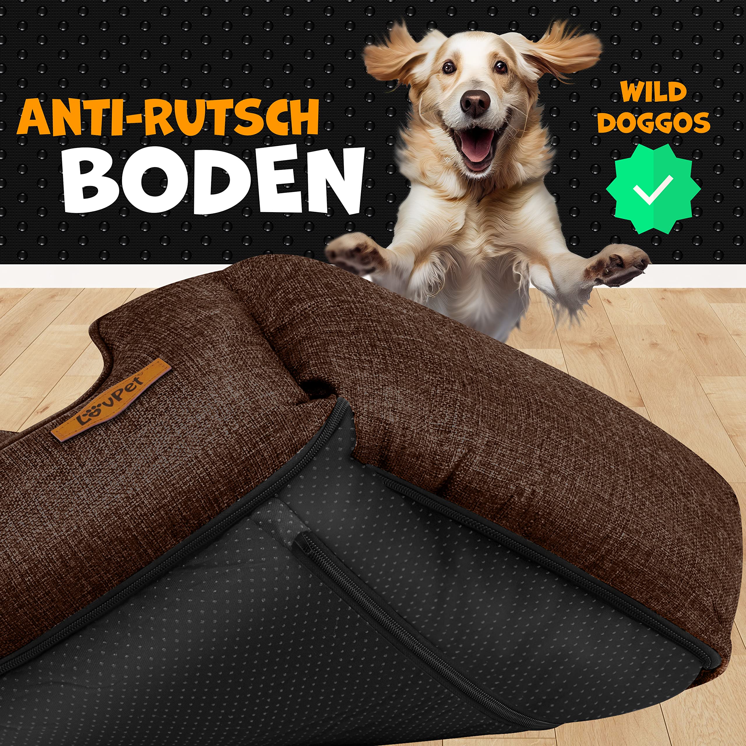 Lovpet® Cuccia per Cani Cuscino per Cani Letto per Cani, incl. Ciotola + 3X Ossa da Masticare, Cuscino per Divano per Cani di Ogni Taglia, Rivestimento Rimovibile e Lavabile, L 90 x 75 x 25 cm